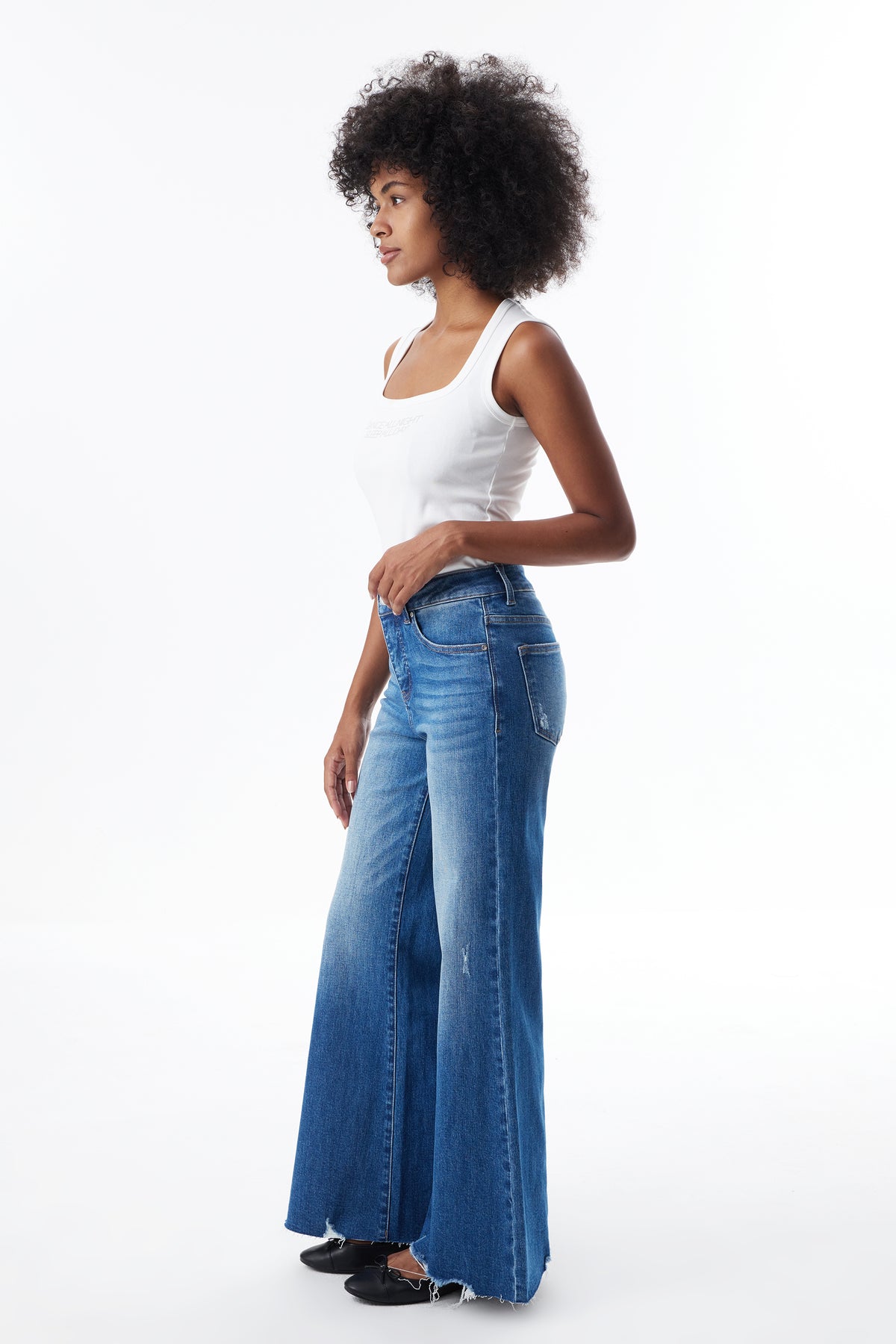 Mid High Rise Flared Wide Leg Jeans ESFW630814-P