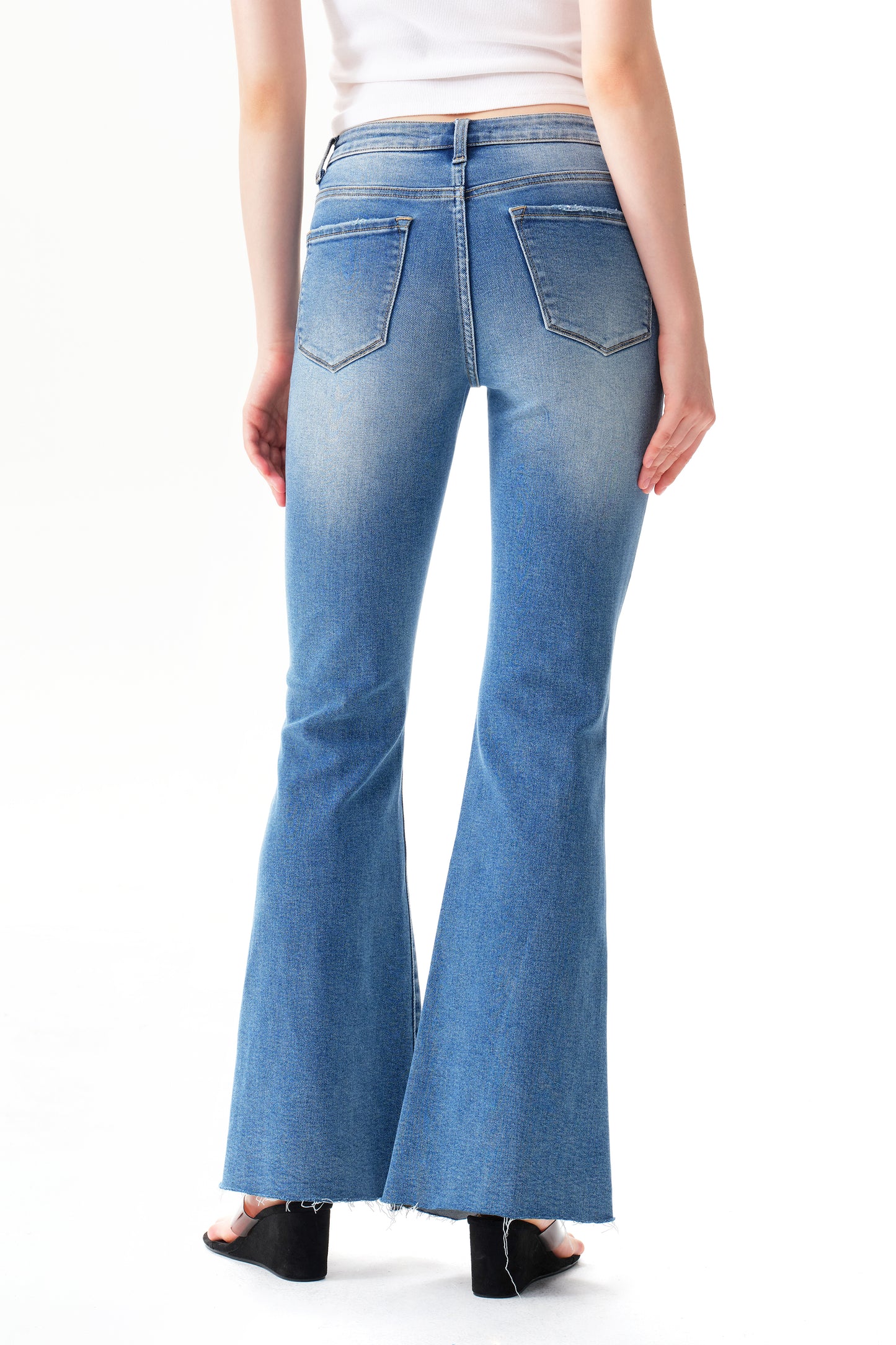 High Rise Flare Jeans with Split Raw-Edge Cuffs OSF1100