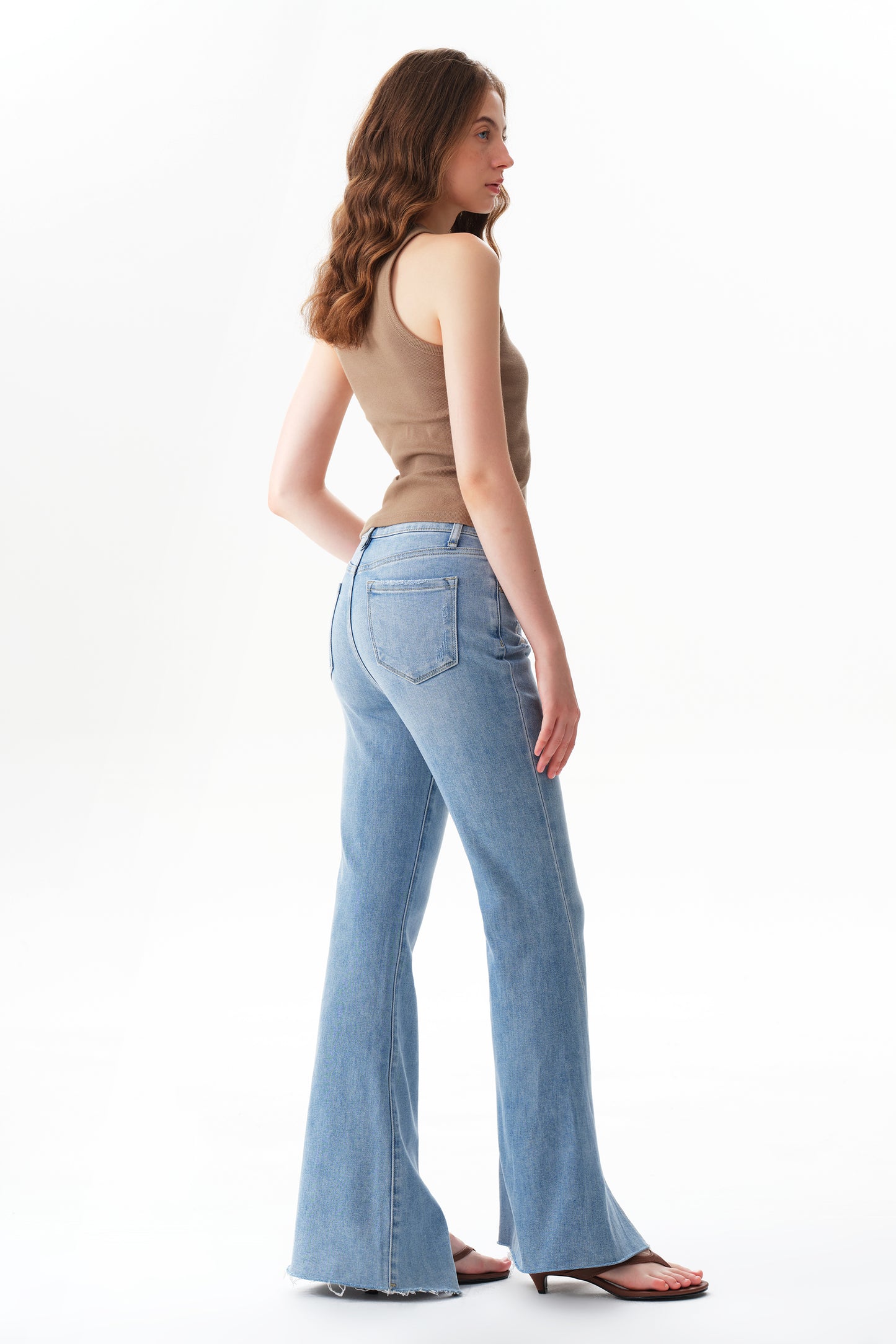 Front Hem Slit High Rise Flare Denim Jeans OSF1145EC