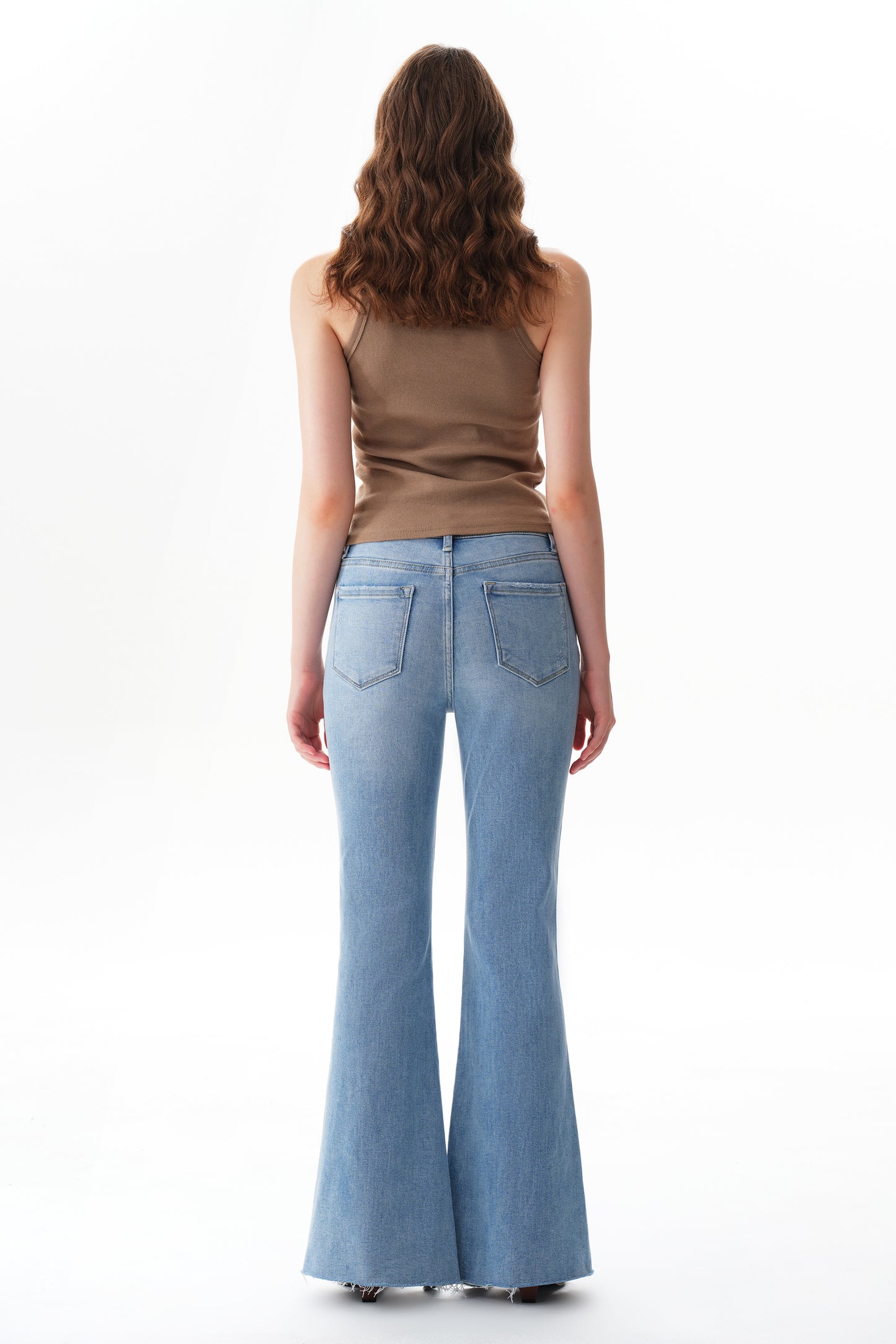 Front Hem Slit High Rise Flare Denim Jeans OSF1145EC