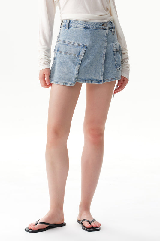 Asymmetrical Design  High Rise Cargo Denim Shorts OSH6003