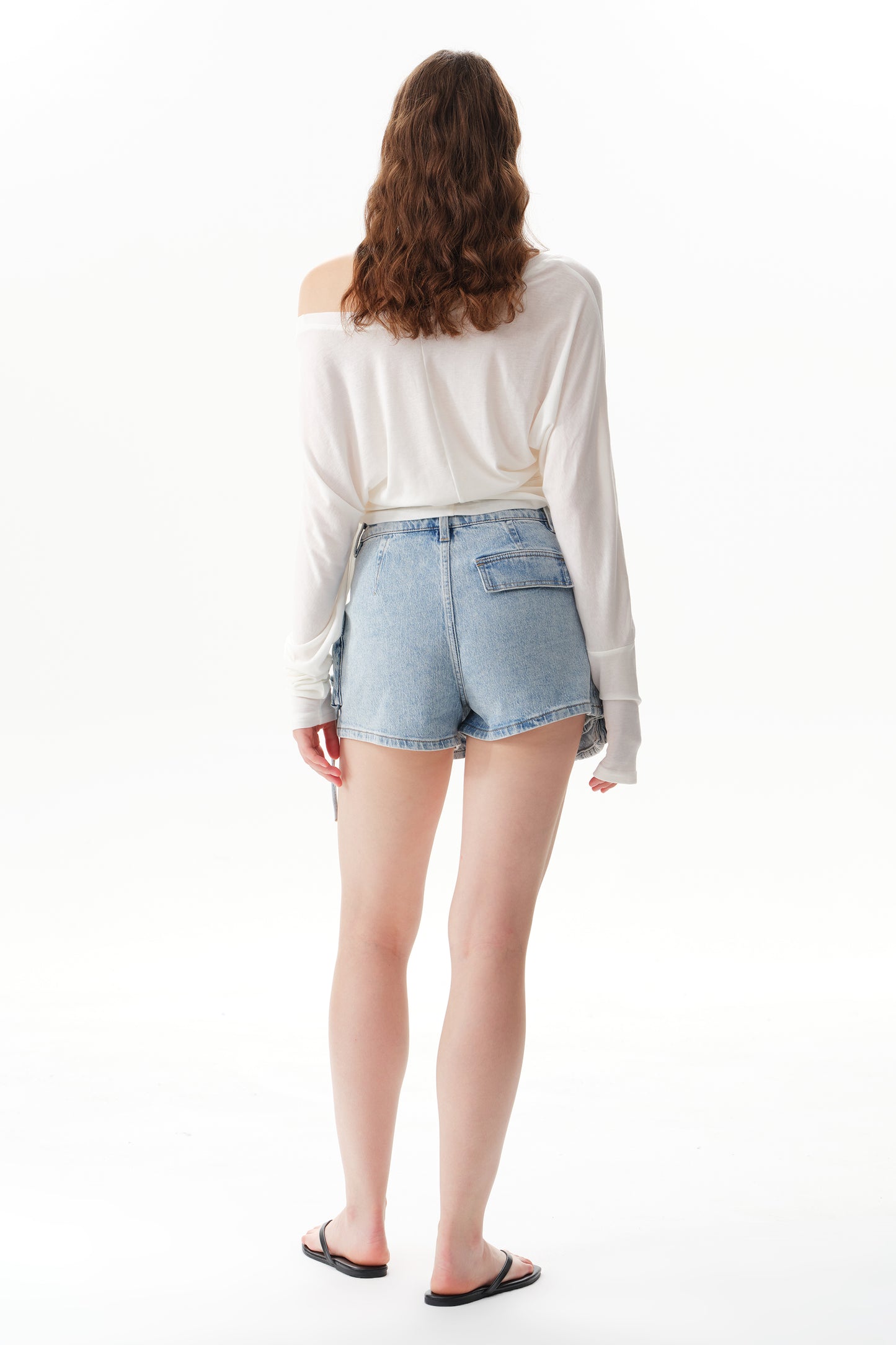 Asymmetrical Design  High Rise Cargo Denim Shorts OSH6003