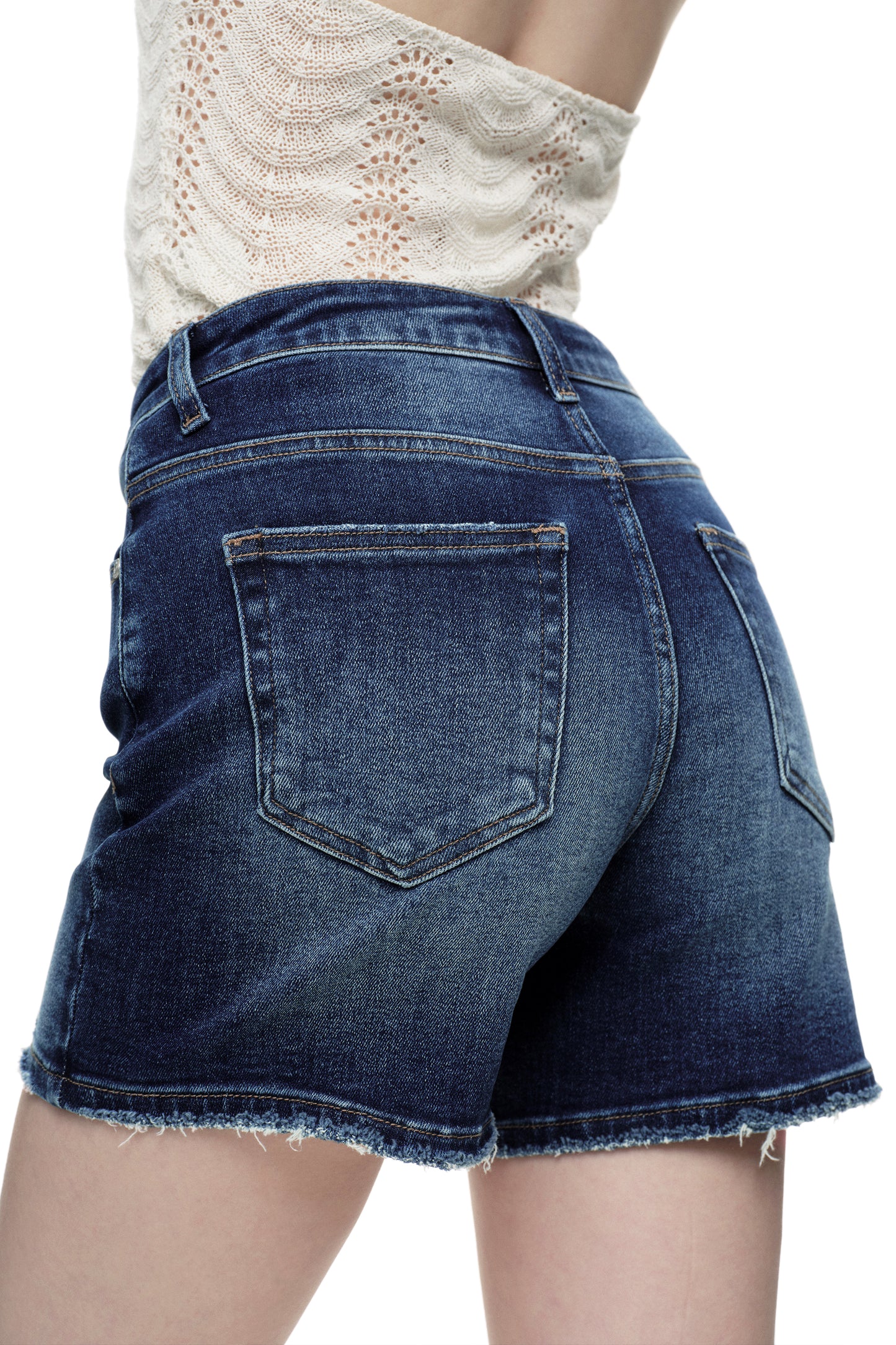High Rise Denim Distressed Shorts OSH6012