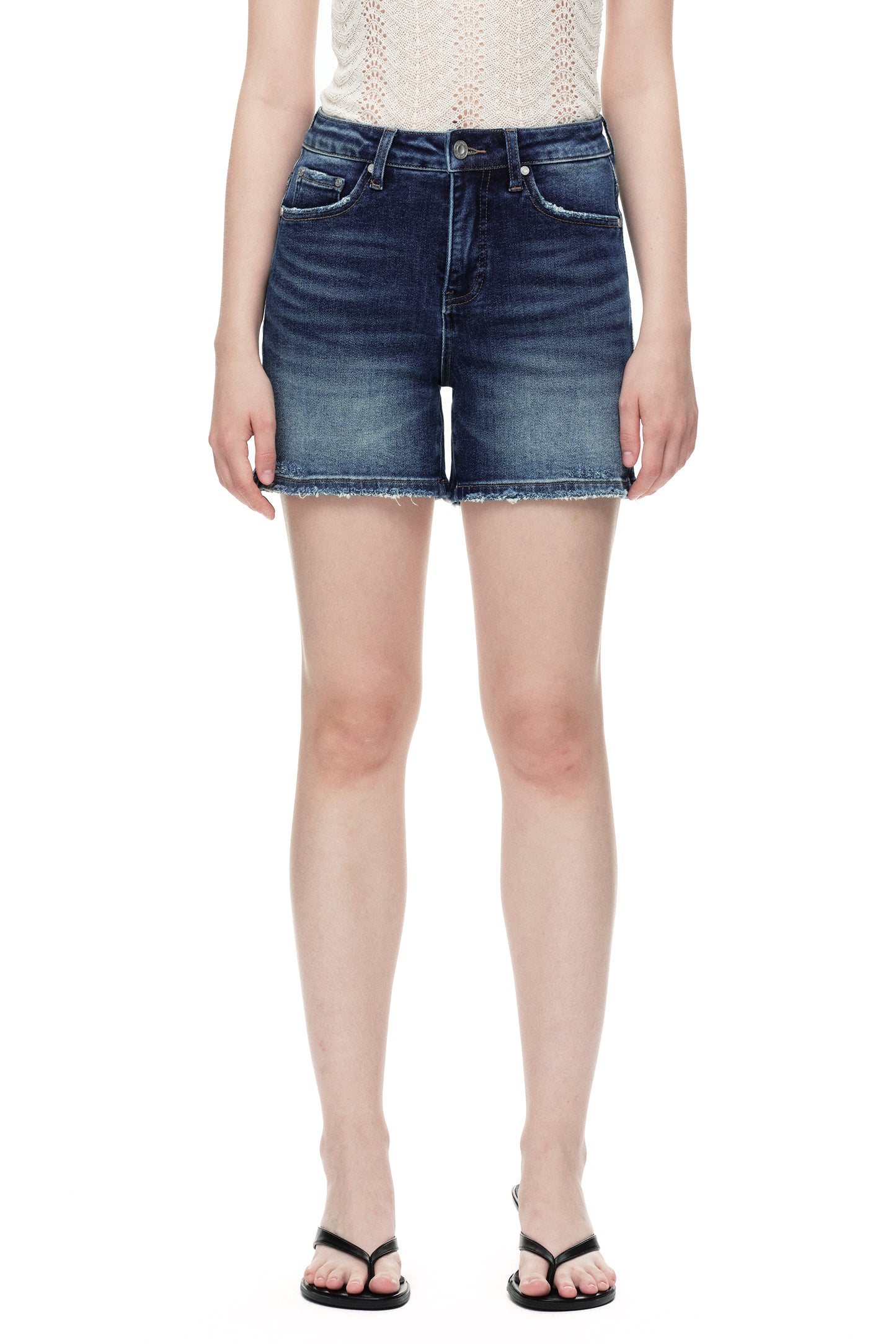High Rise Denim Distressed Shorts OSH6012