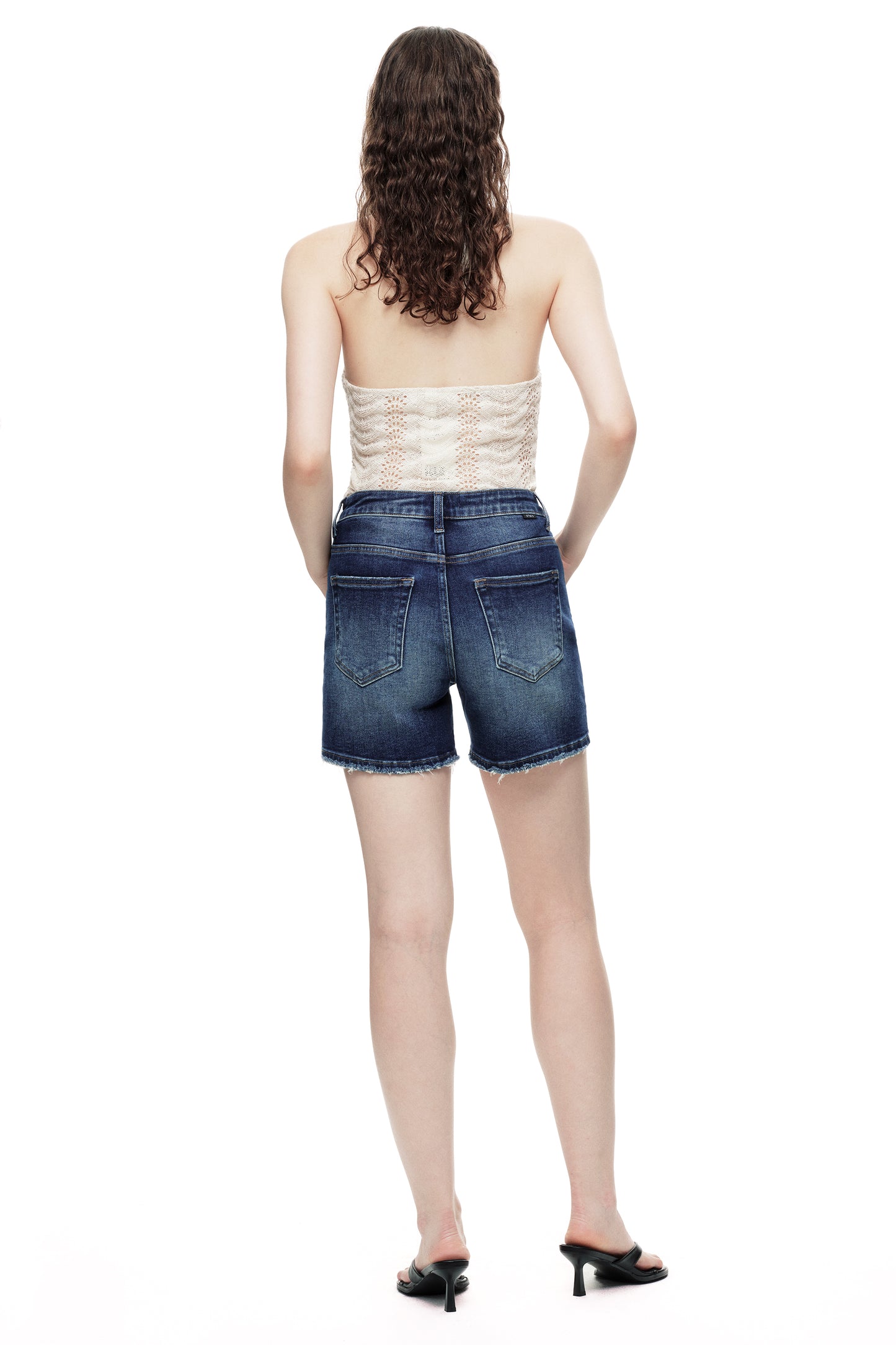 High Rise Denim Distressed Shorts OSH6012