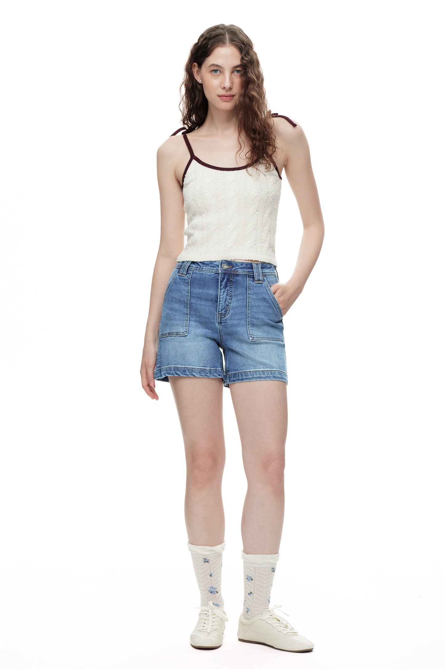 High Rise Denim Shorts with Patch Pockets OSH6015