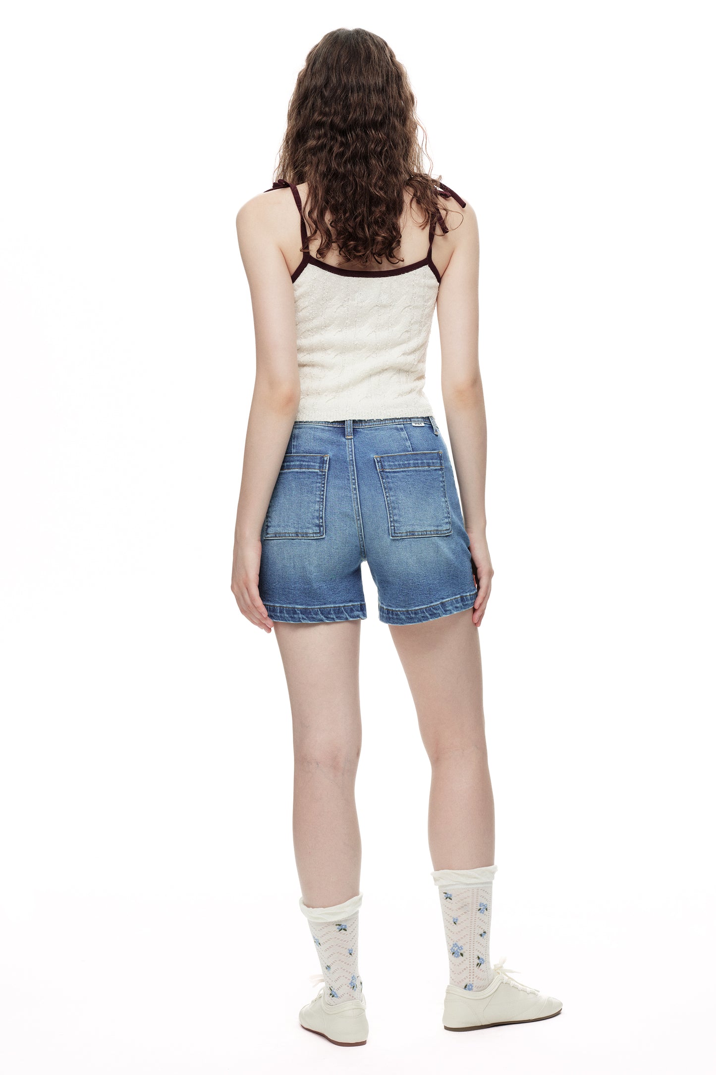 High Rise Denim Shorts with Patch Pockets OSH6015