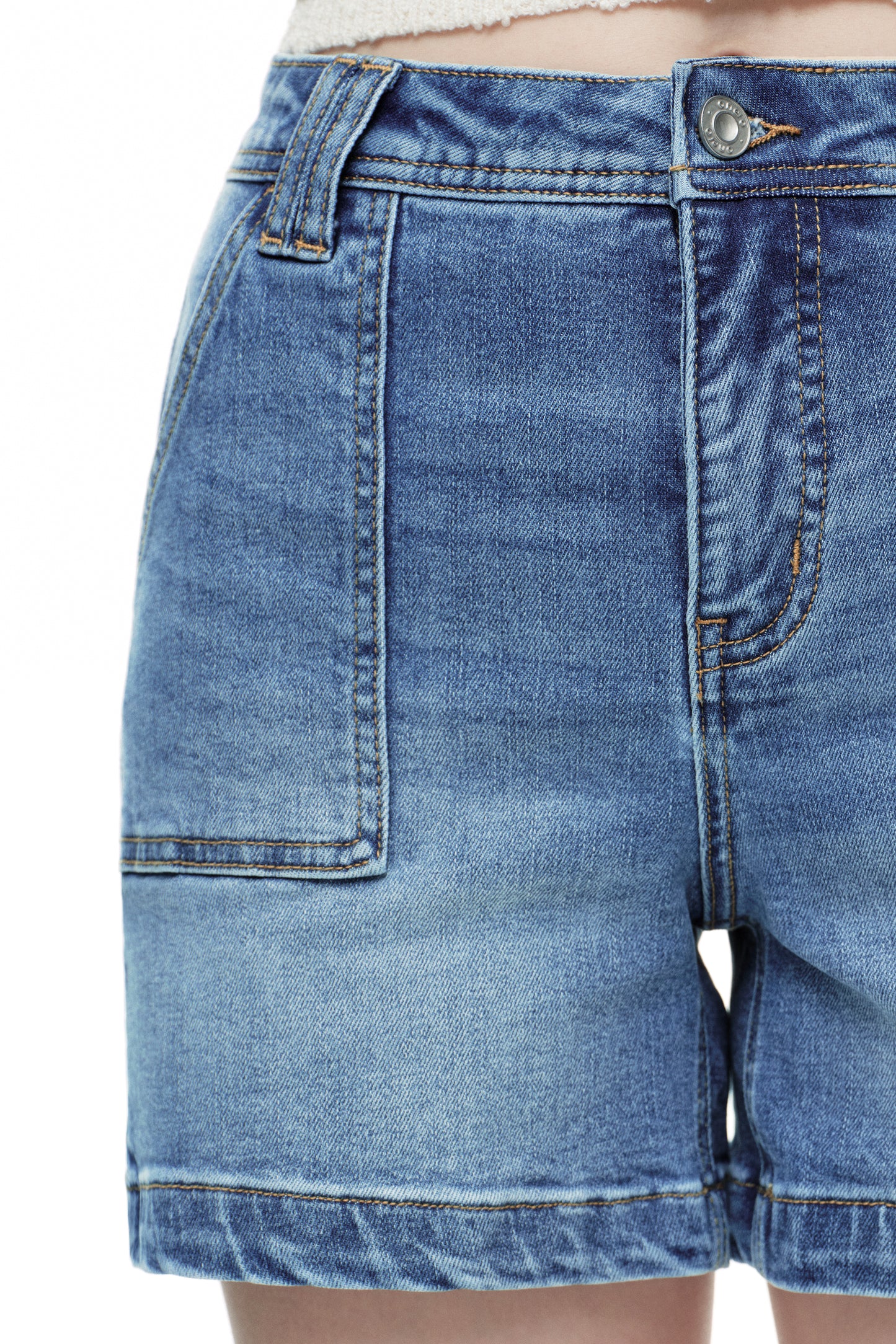 High Rise Denim Shorts with Patch Pockets OSH6015