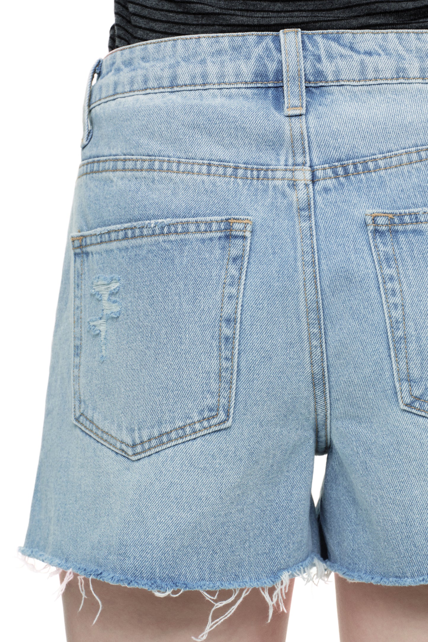 Frayed Raw Hem High Rise Denim Shorts OSH6107