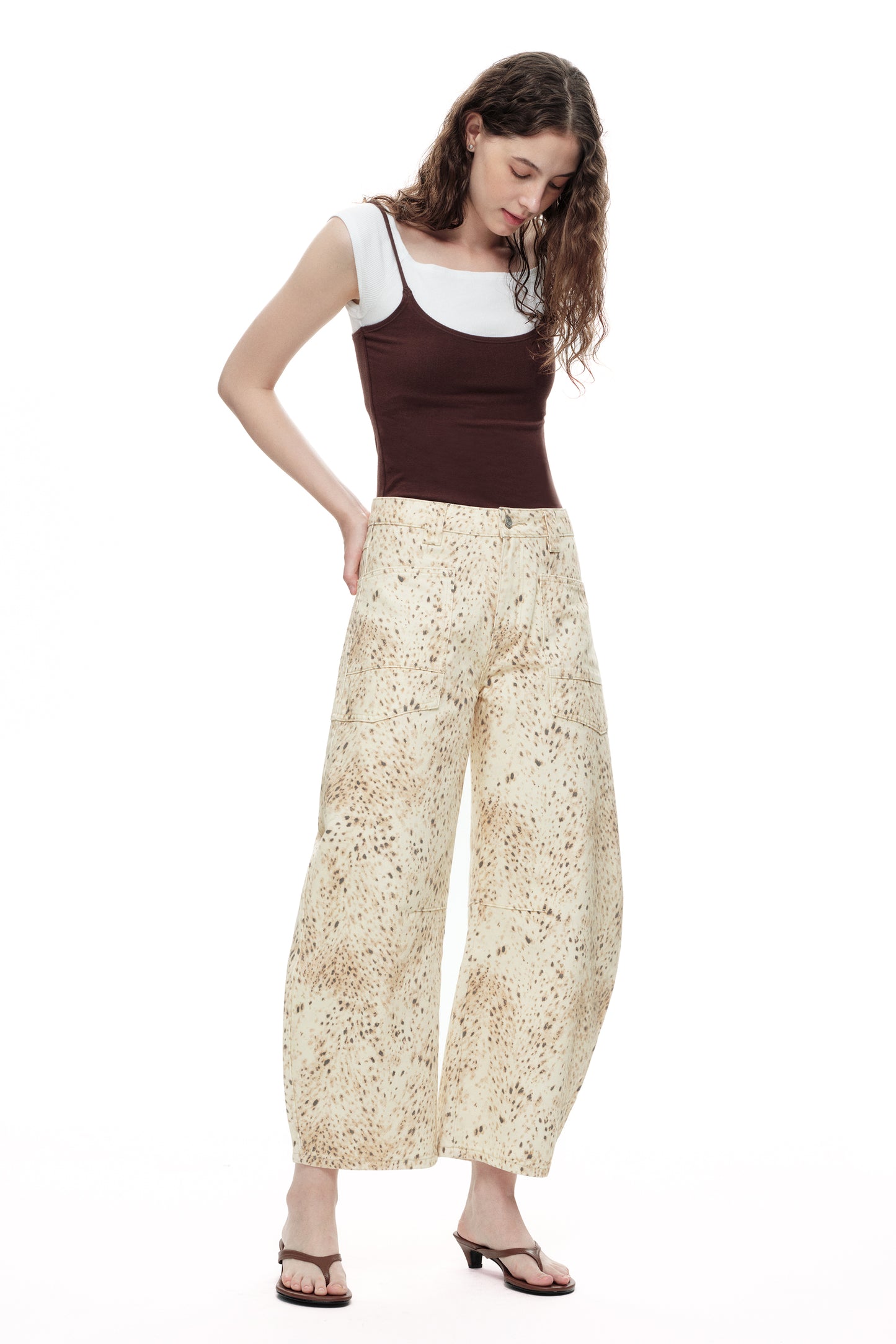 Baggy Bohemia Mid Rise Barrel Print Pants OSOX011