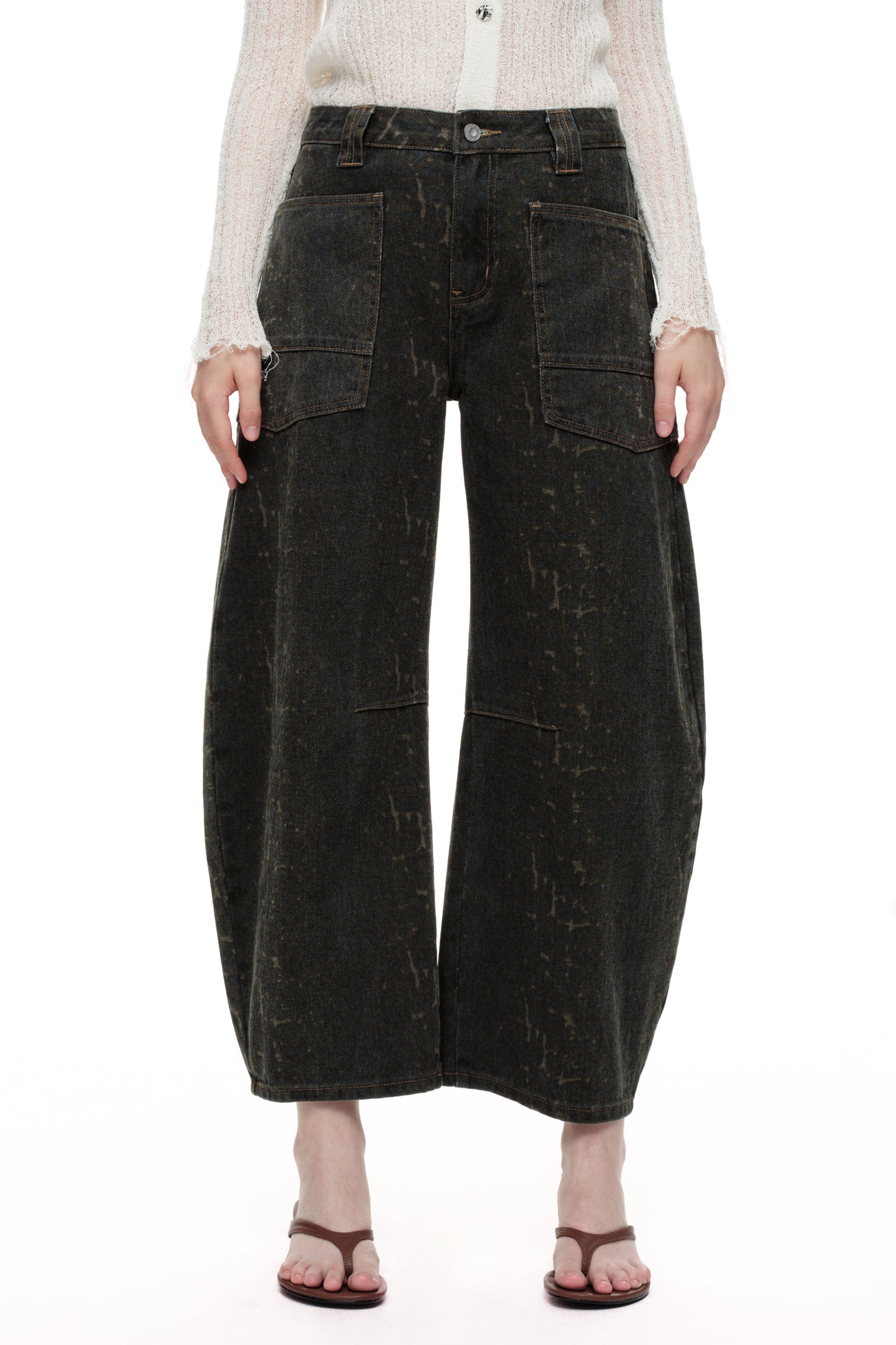 Baggy Bohemia Mid Rise Barrel Print Pants OSOX011