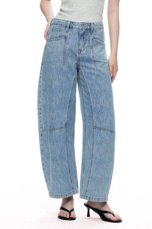 Baggy Relaxed High Rise Barrel Ankle Jeans OSOX014