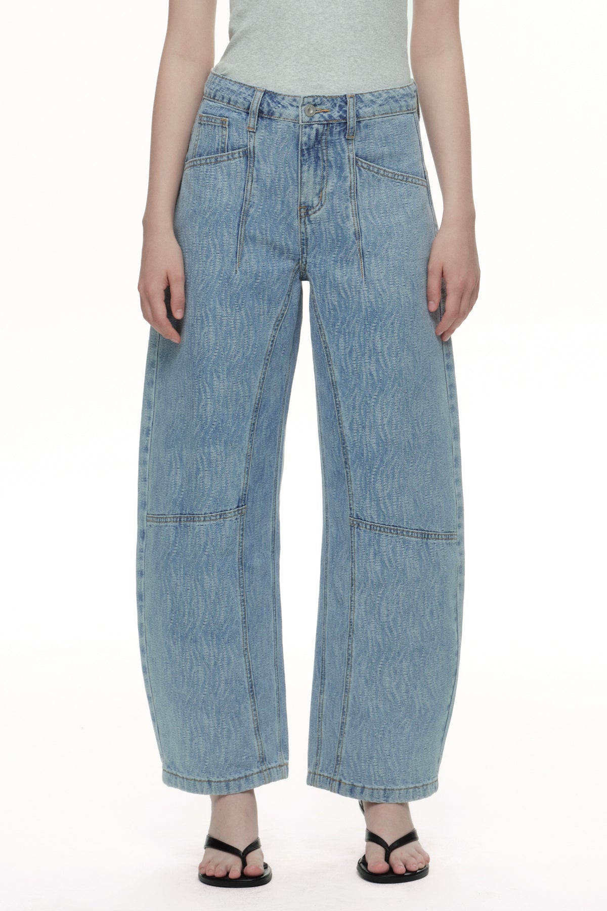Baggy Relaxed High Rise Barrel Ankle Jeans OSOX014
