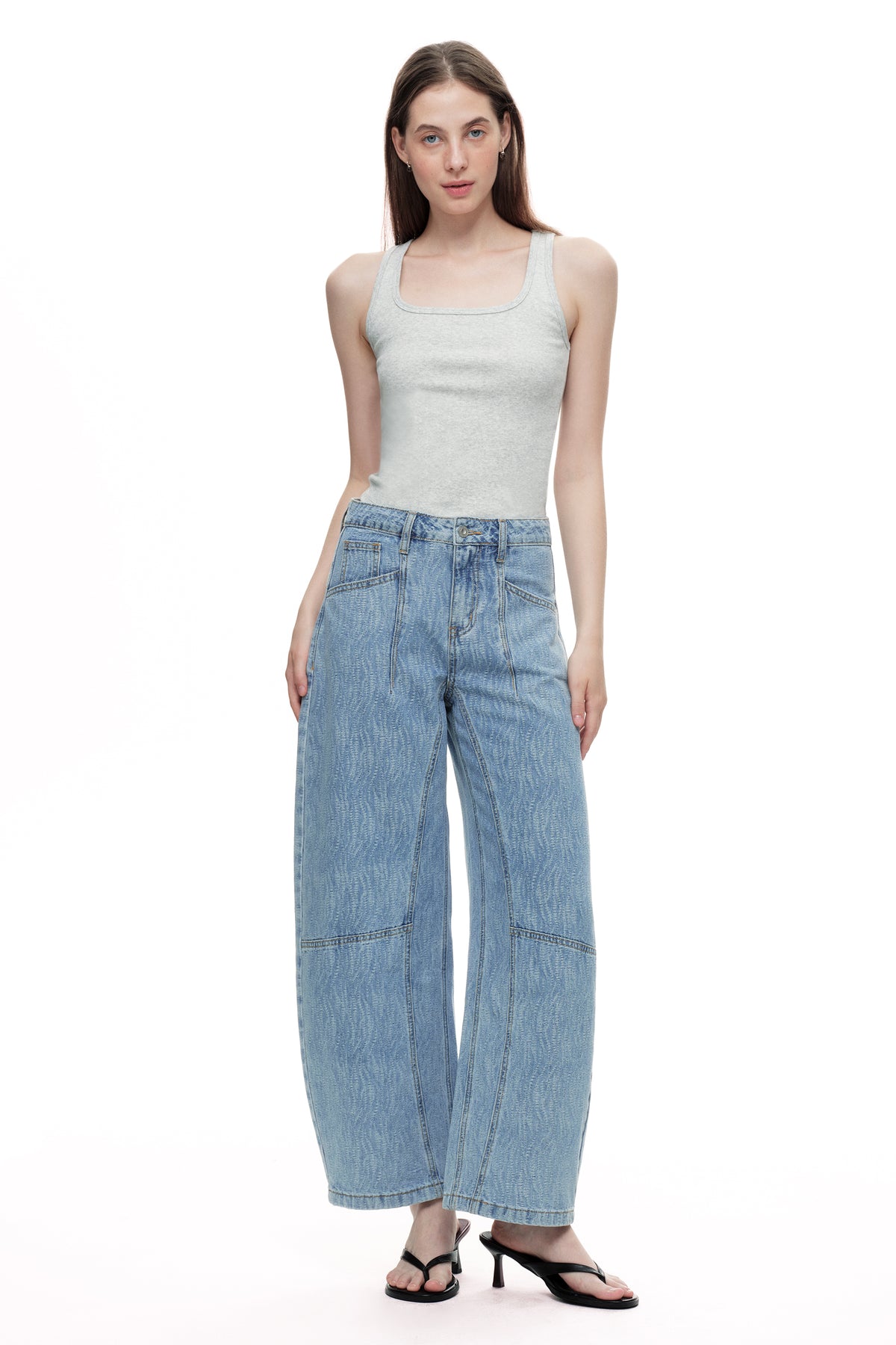 Baggy Relaxed High Rise Barrel Ankle Jeans OSOX014