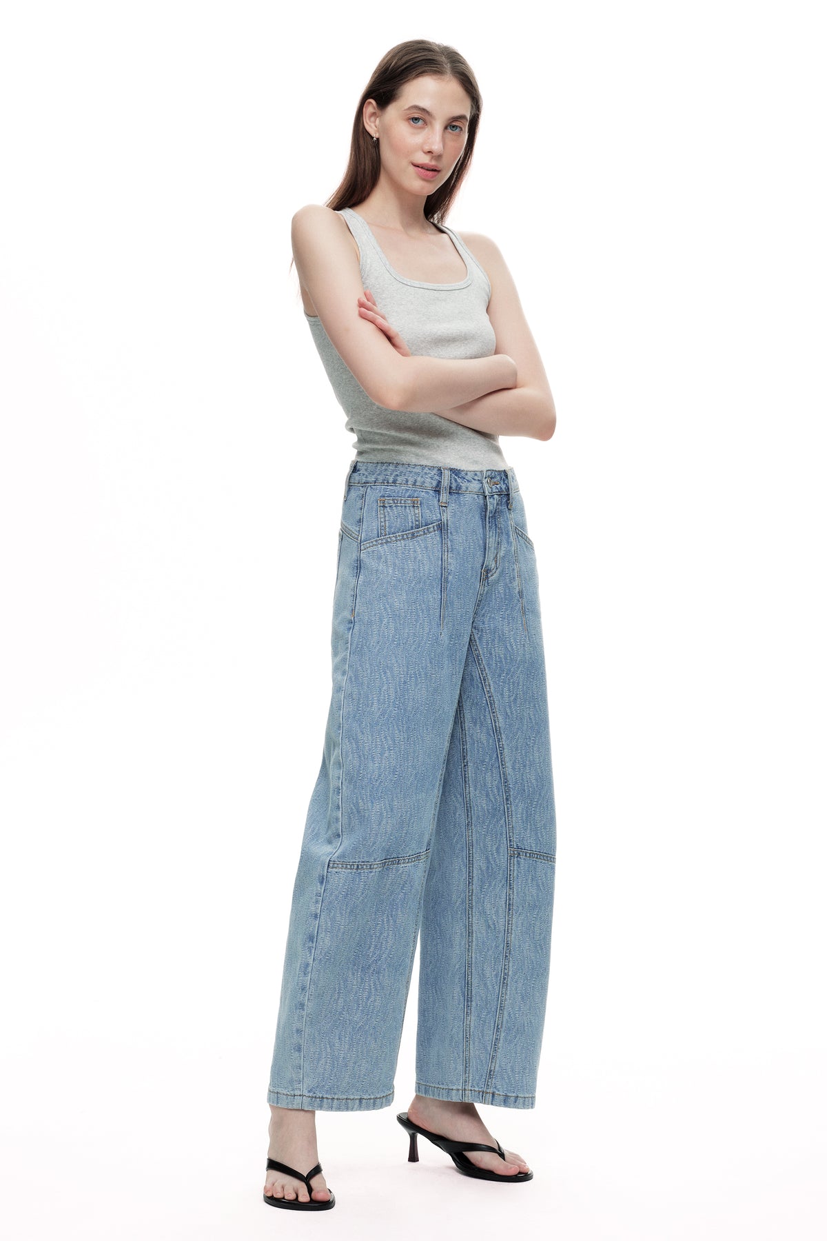 Baggy Relaxed High Rise Barrel Ankle Jeans OSOX014