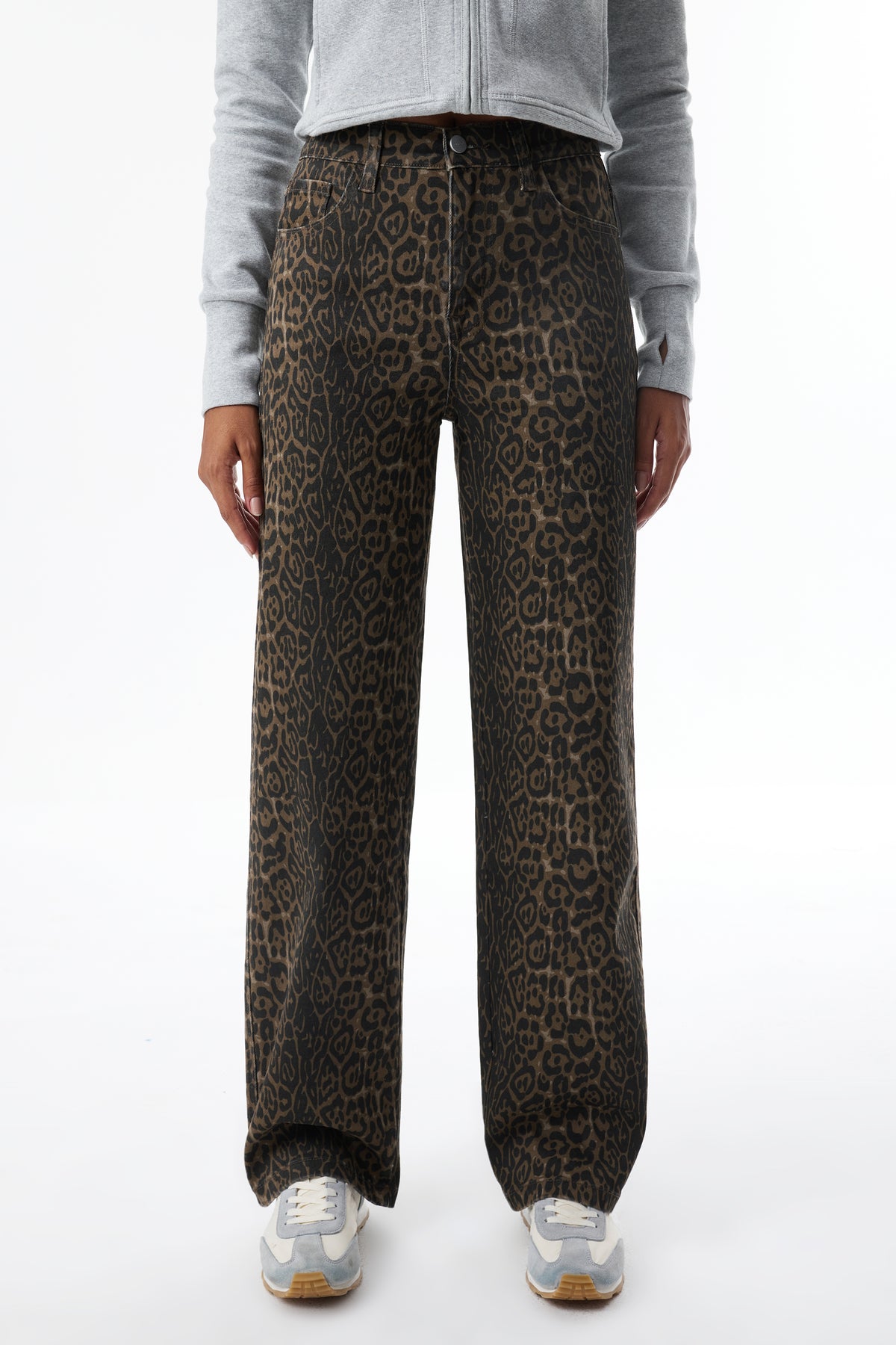 High Rise Relaxed Straight Leopard Print Pants OST5028