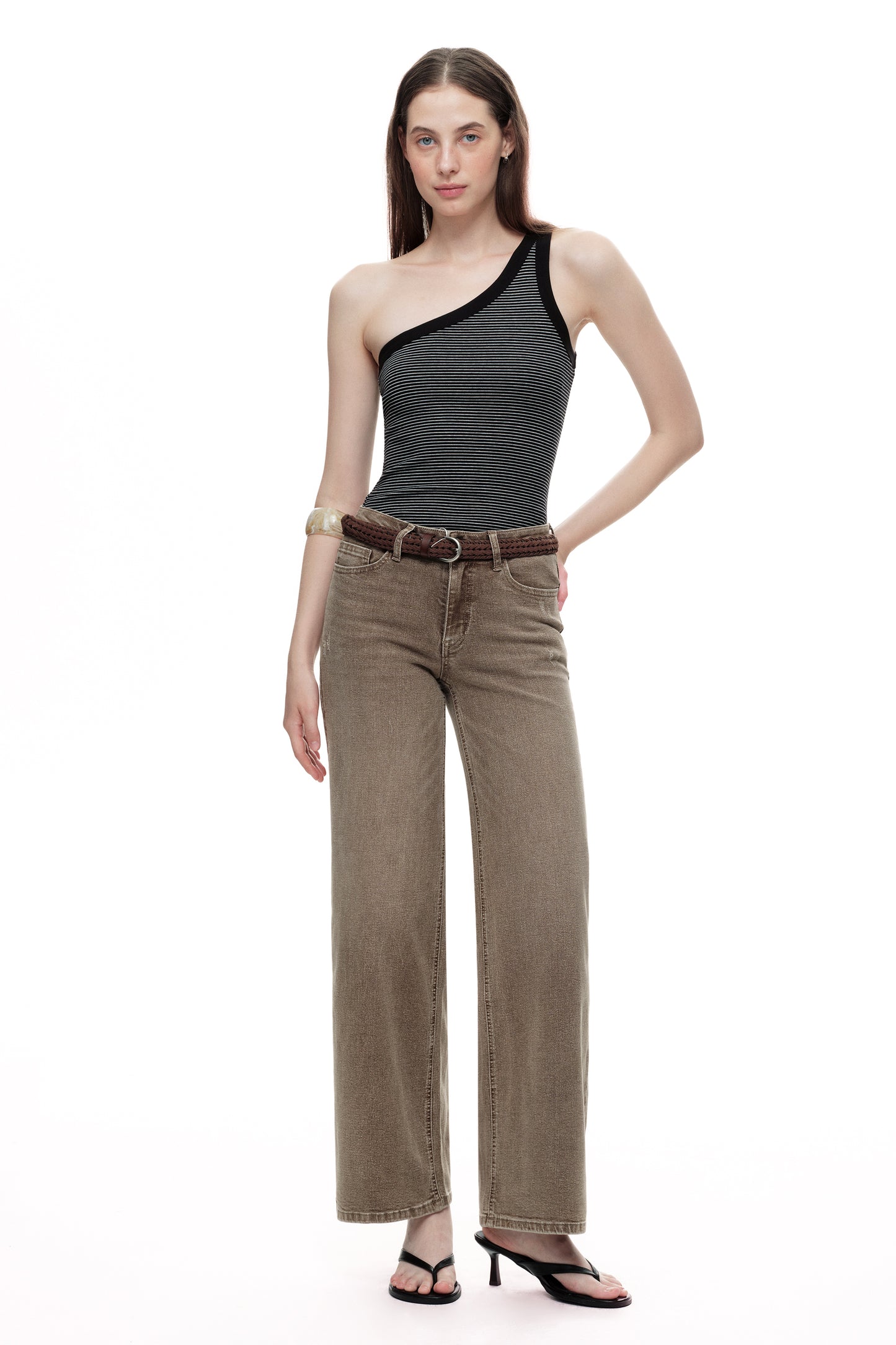 Mid Rise Baggy BBL Wide Leg Denim Jeans OSW8001