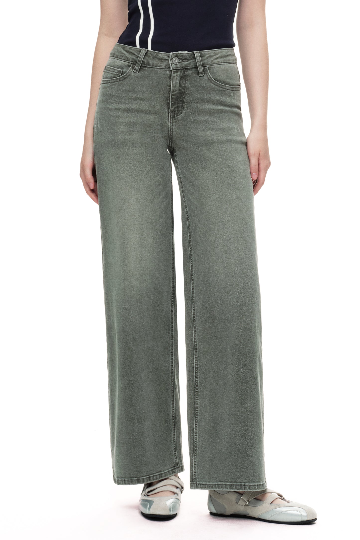 Mid Rise Baggy BBL Wide Leg Denim Jeans OSW8001