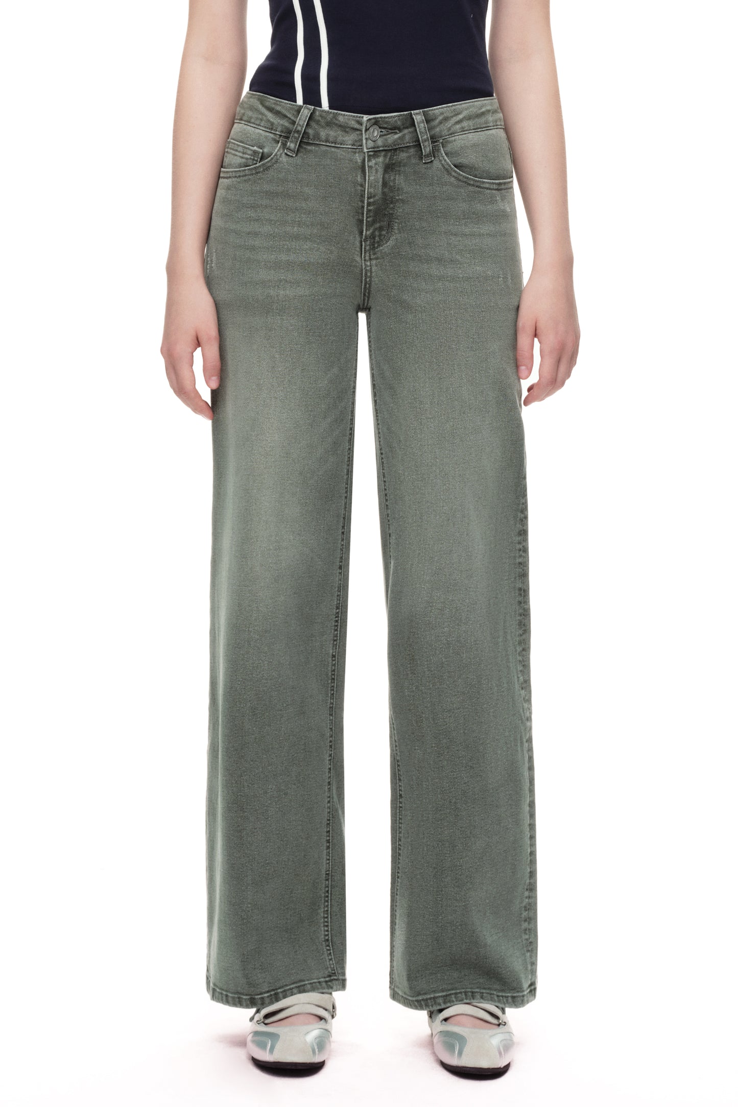 Mid Rise Baggy BBL Wide Leg Denim Jeans OSW8001