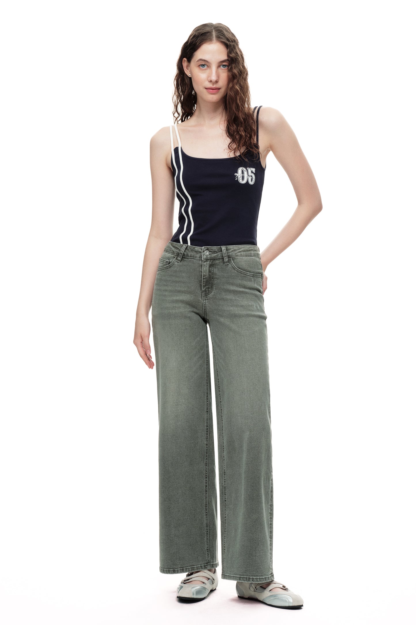 Mid Rise Baggy BBL Wide Leg Denim Jeans OSW8001