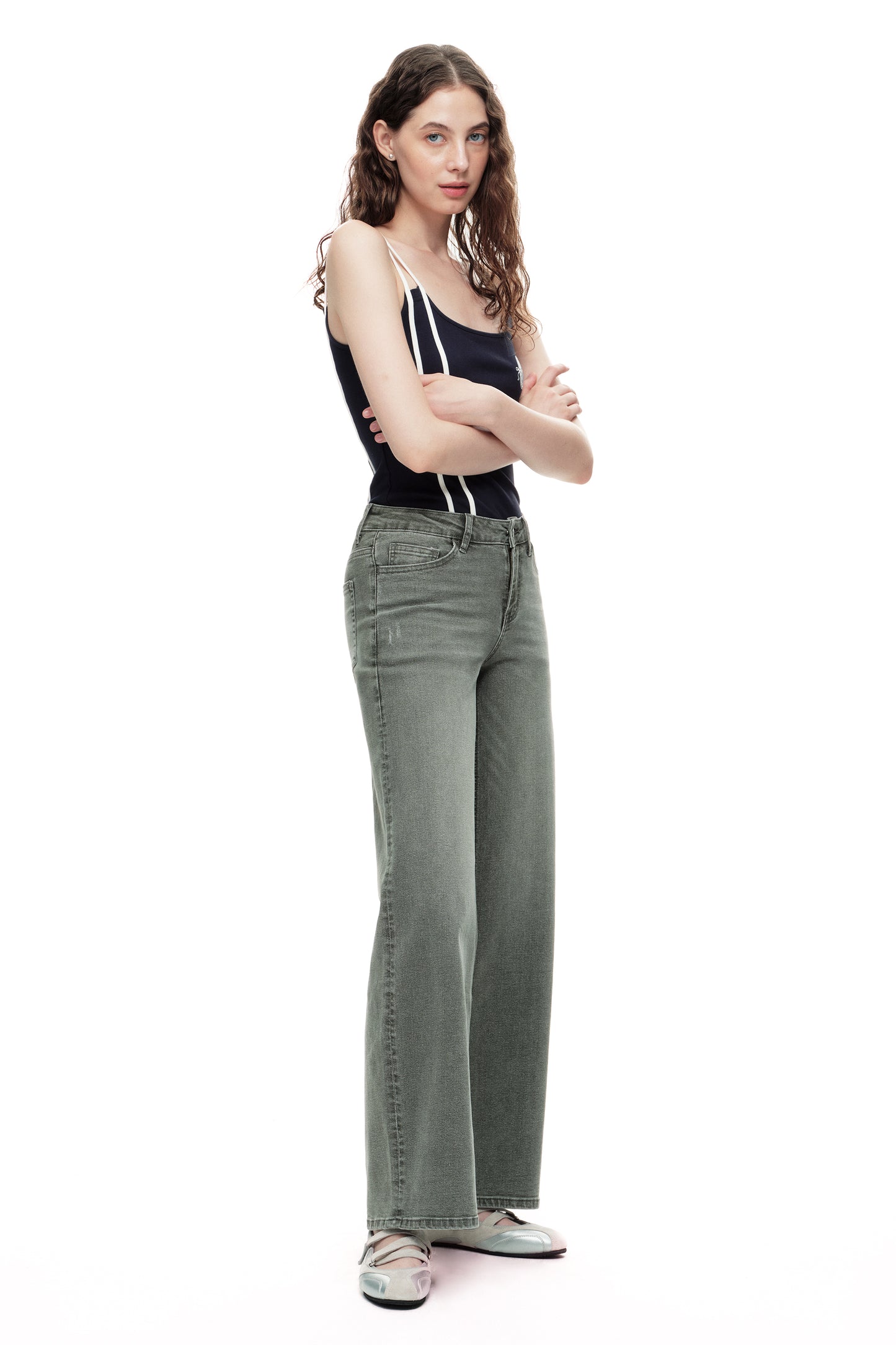 Mid Rise Baggy BBL Wide Leg Denim Jeans OSW8001
