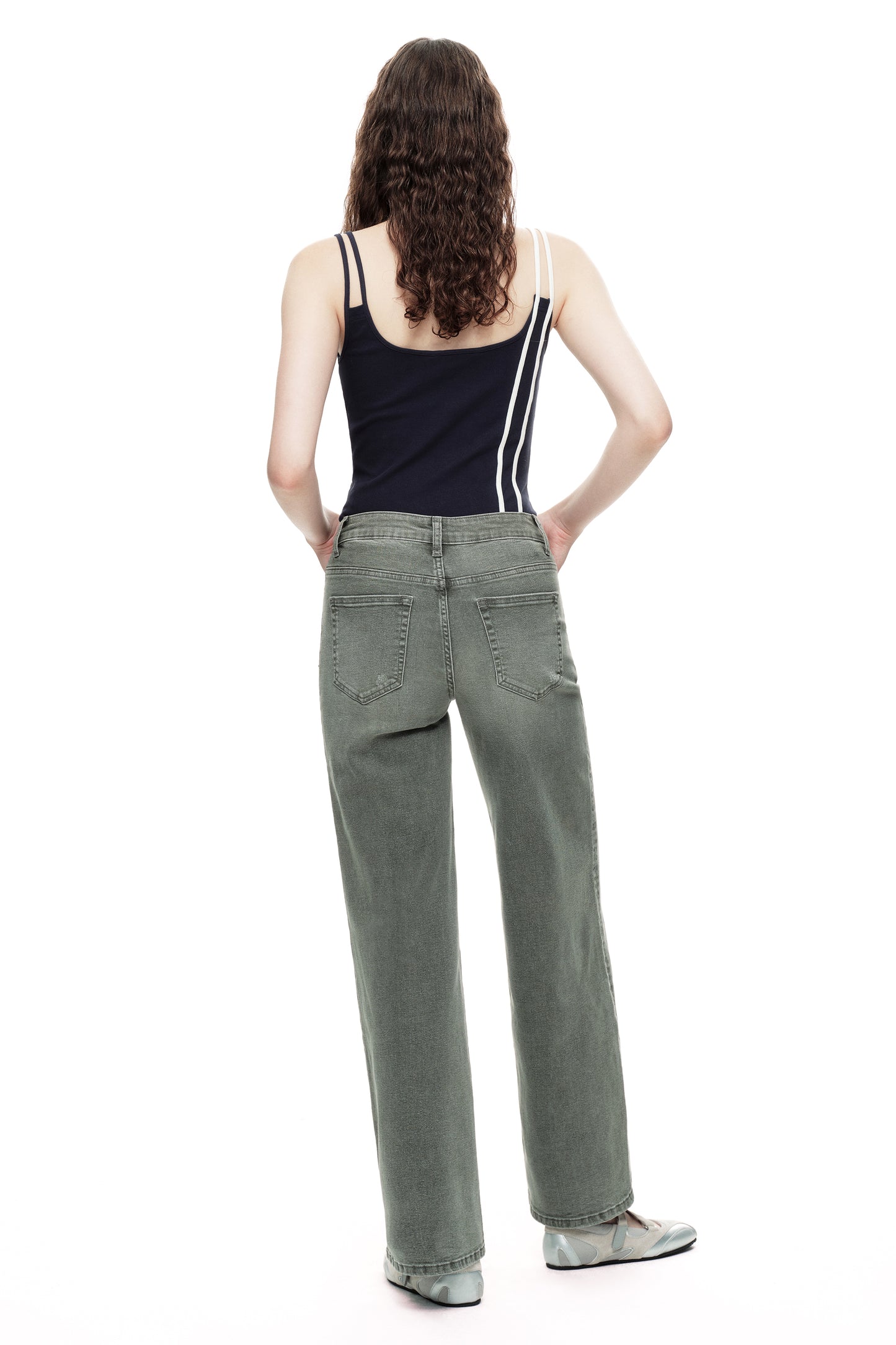 Mid Rise Baggy BBL Wide Leg Denim Jeans OSW8001