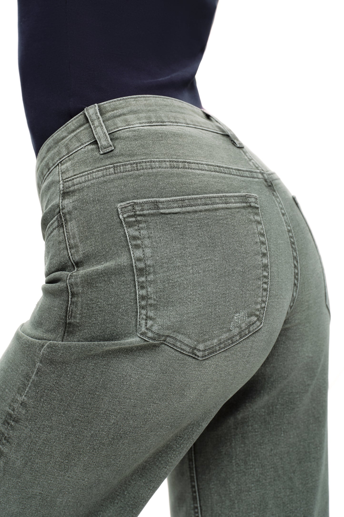 Mid Rise Baggy BBL Wide Leg Denim Jeans OSW8001