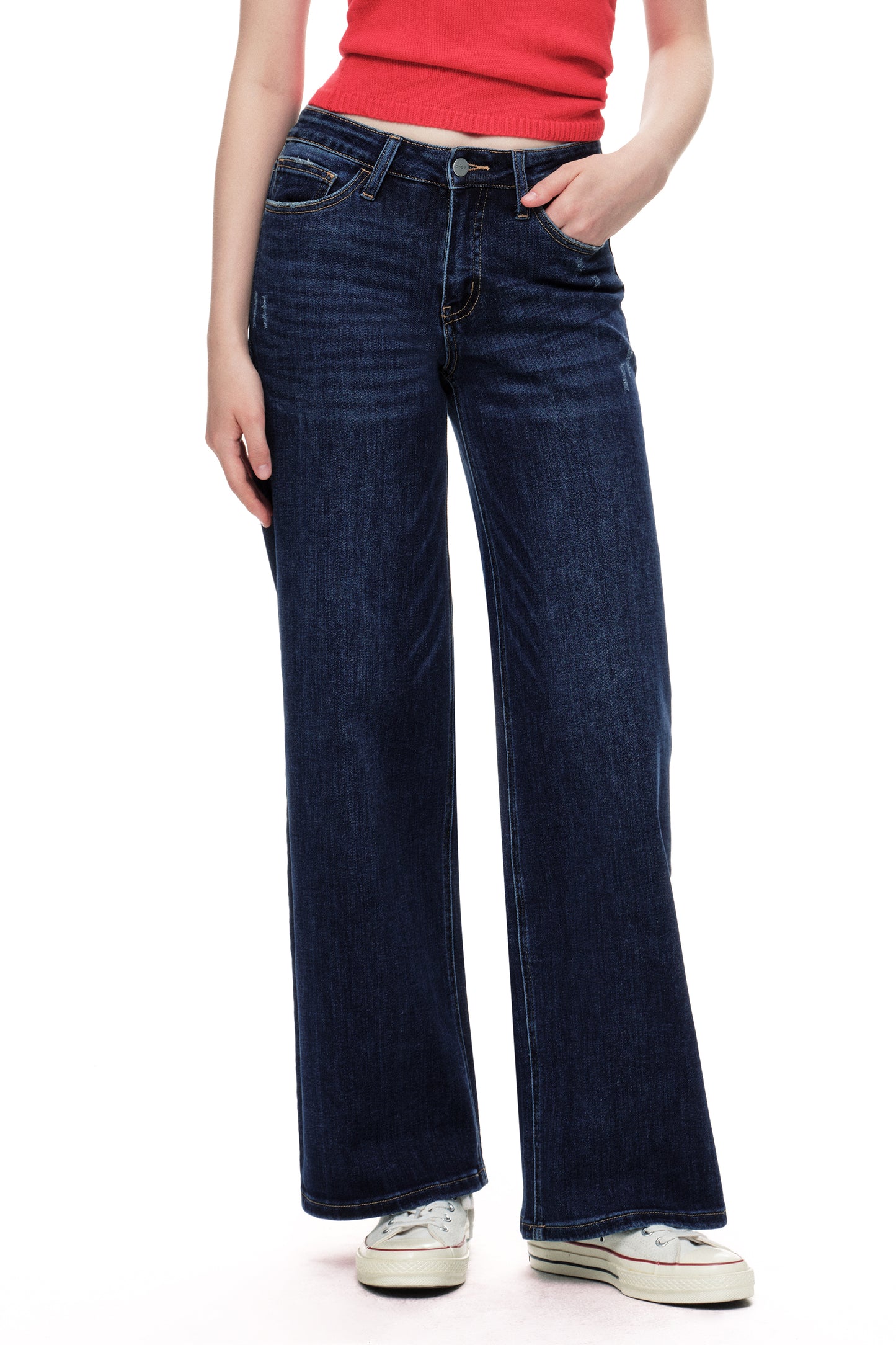 Mid Rise Baggy BBL Wide Leg Denim Jeans OSW8001