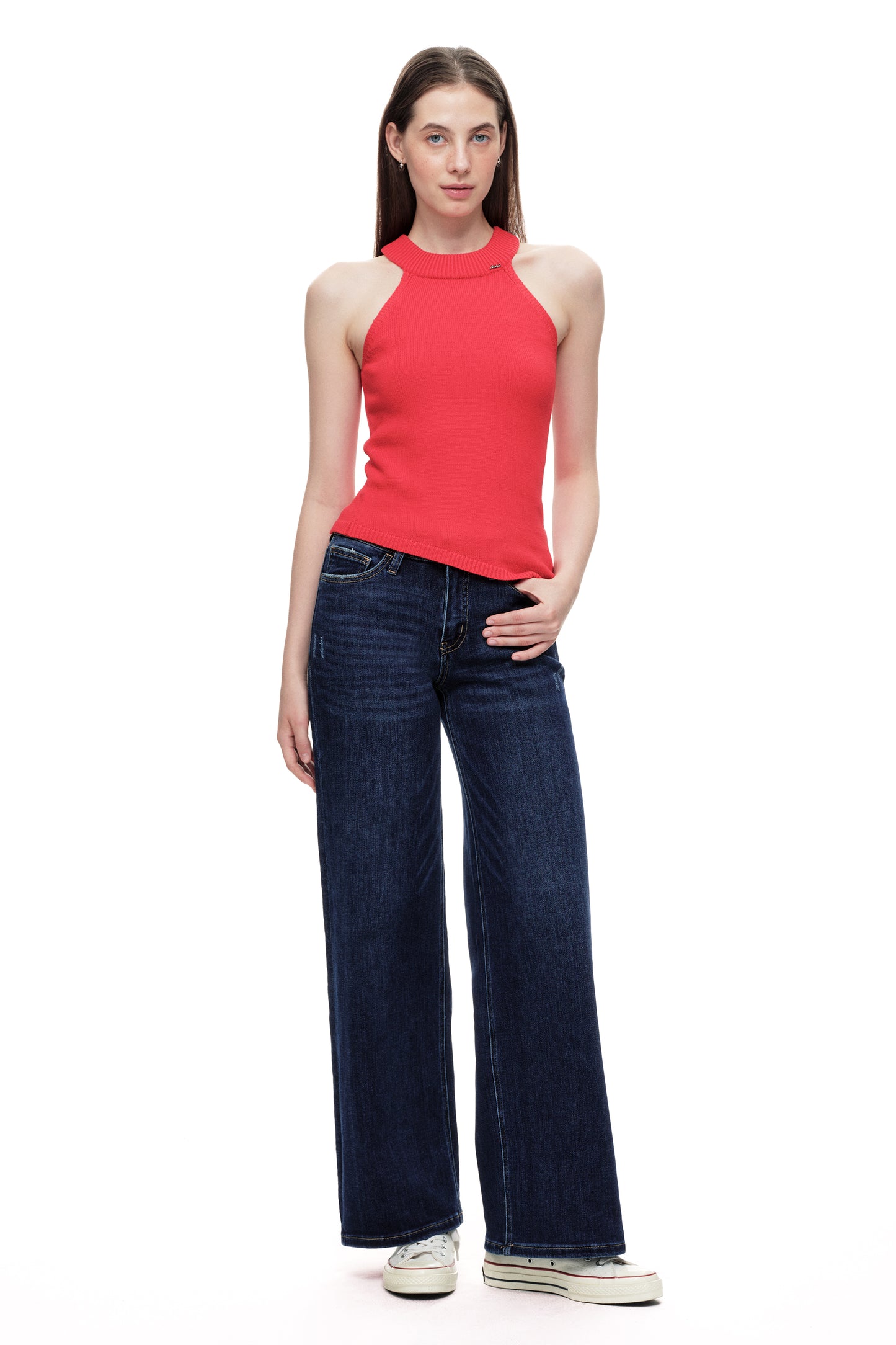 Mid Rise Baggy BBL Wide Leg Denim Jeans OSW8001