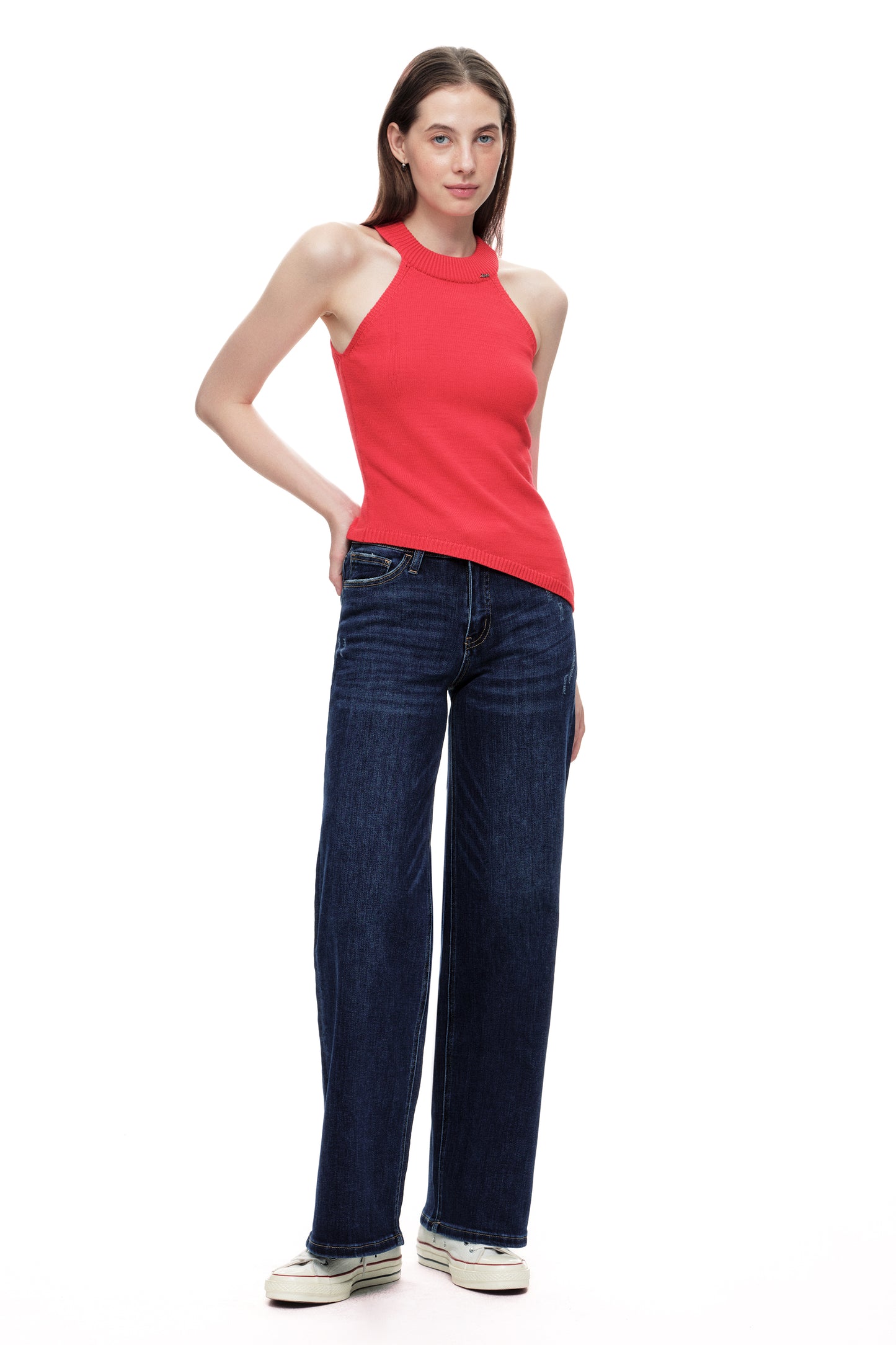 Mid Rise Baggy BBL Wide Leg Denim Jeans OSW8001