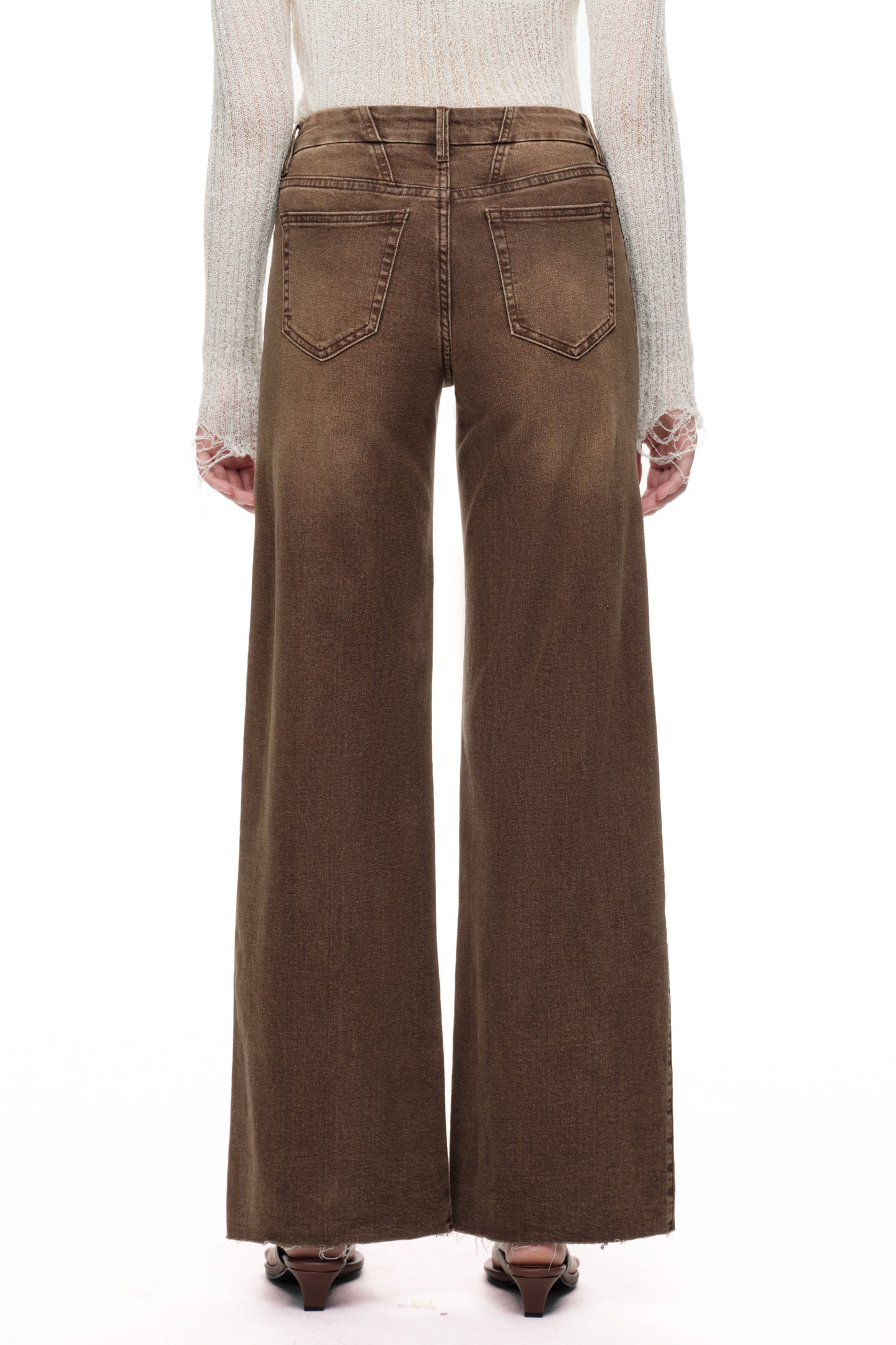 Mid Rise Wide Leg Jeans Raw Hem Vintage Denim OSW8019