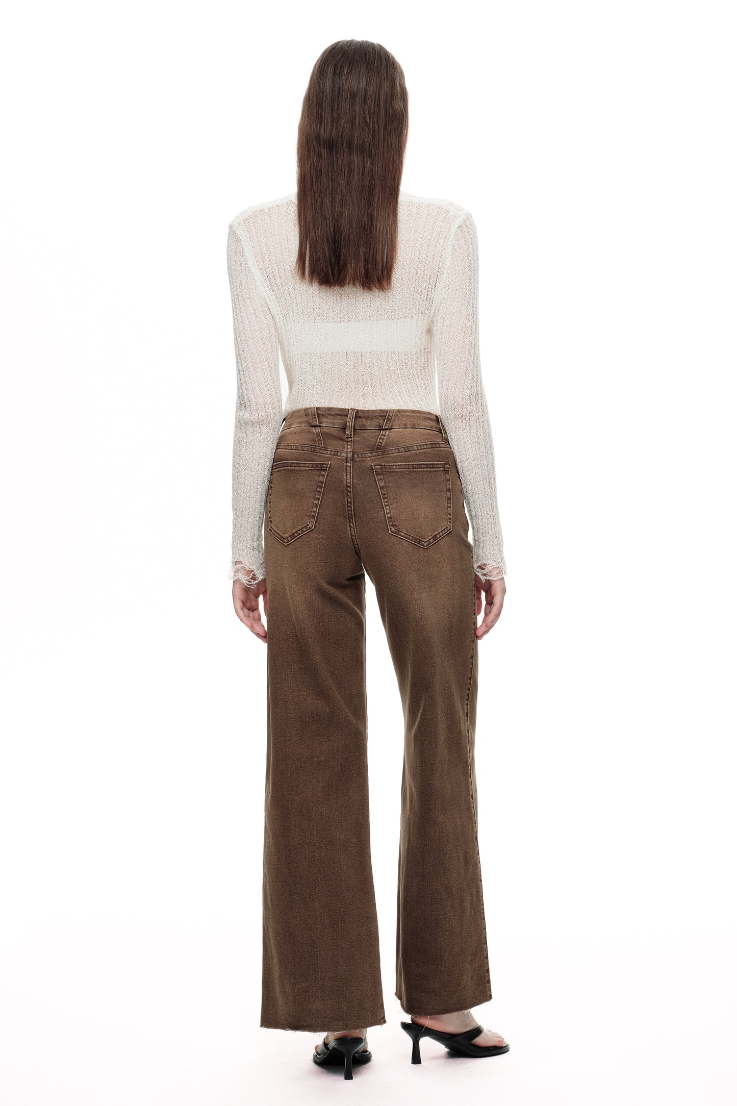 Mid Rise Wide Leg Jeans Raw Hem Vintage Denim OSW8019