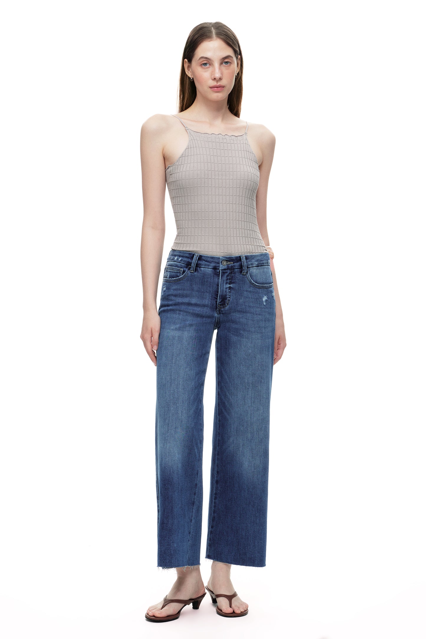 Mid Rise Wide Leg Petite Denim Jeans OSW8019-SP