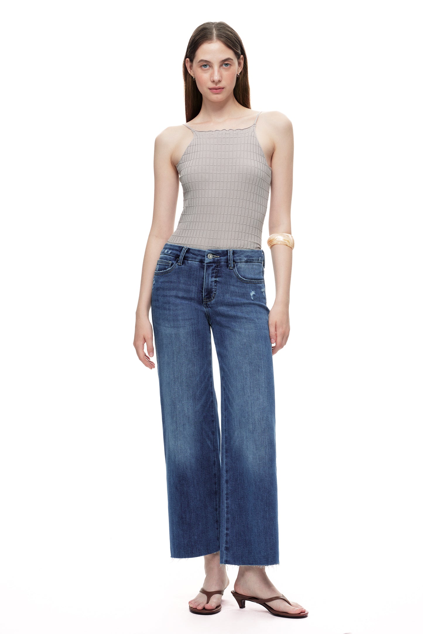 Mid Rise Wide Leg Petite Denim Jeans OSW8019-SP