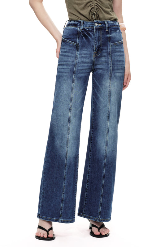 Distinctive Front Seam High Rise Wide Leg Jeans OSW8023EC