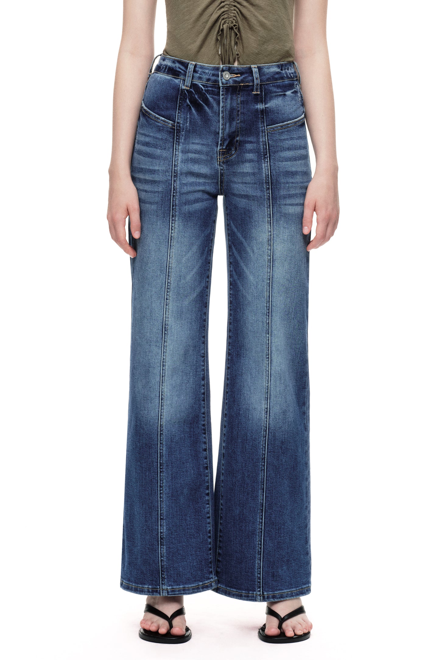 Distinctive Front Seam High Rise Wide Leg Jeans OSW8023EC