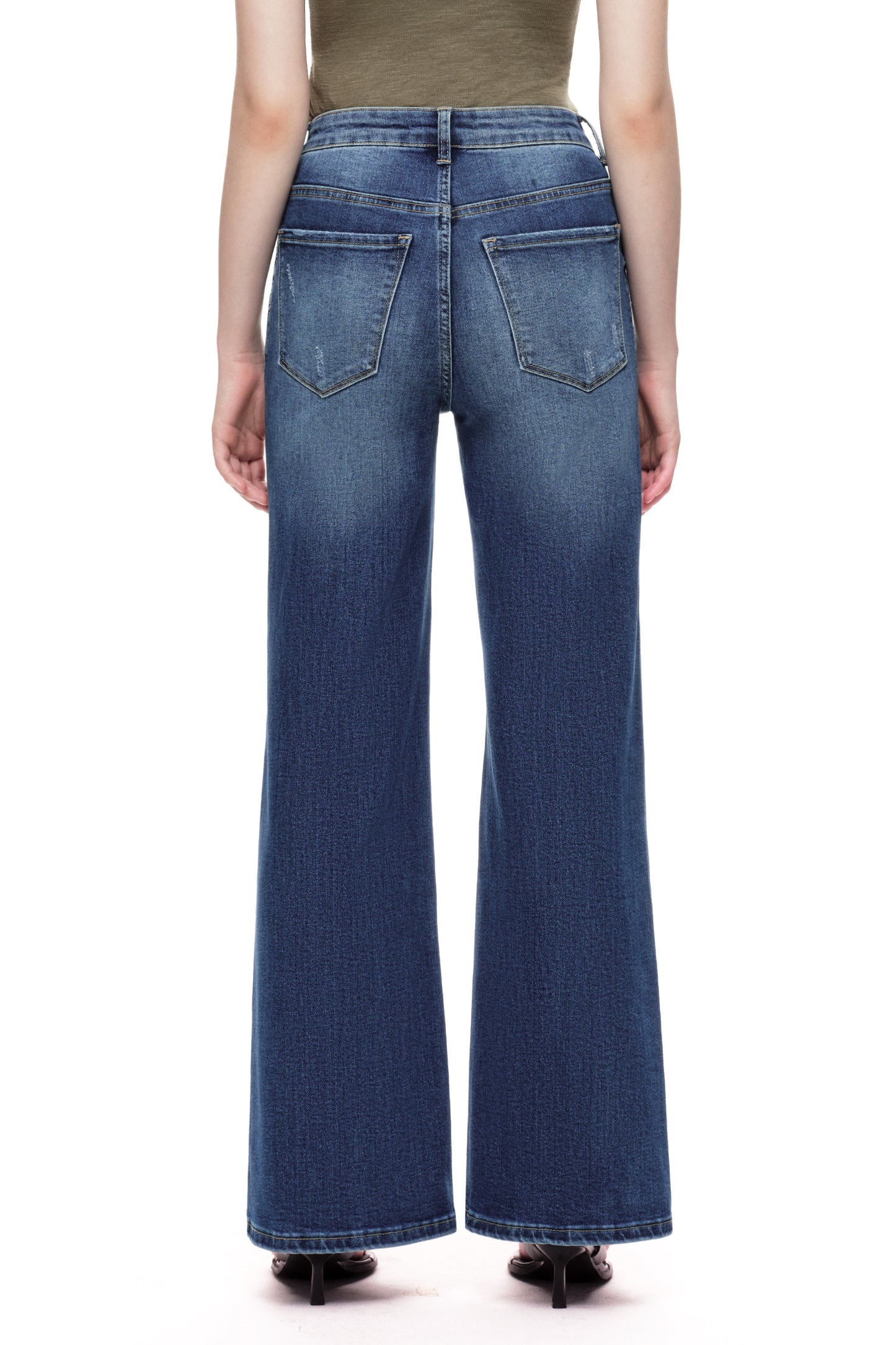 Distinctive Front Seam High Rise Wide Leg Jeans OSW8023EC