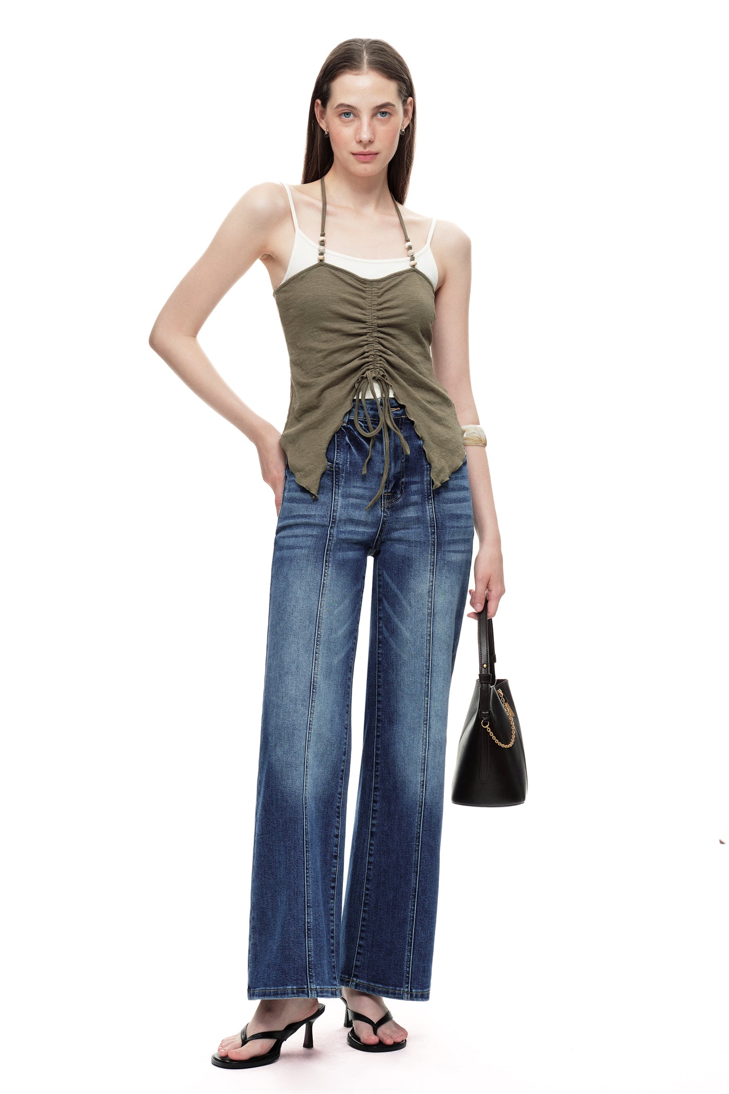Distinctive Front Seam High Rise Wide Leg Jeans OSW8023EC