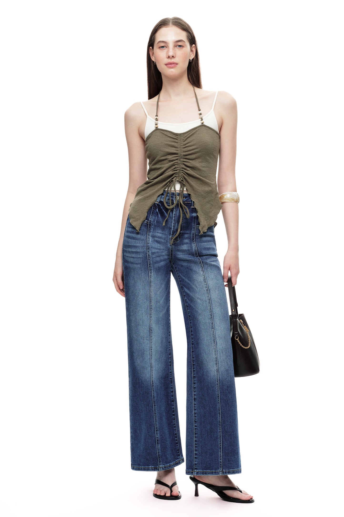 Distinctive Front Seam High Rise Wide Leg Jeans OSW8023EC