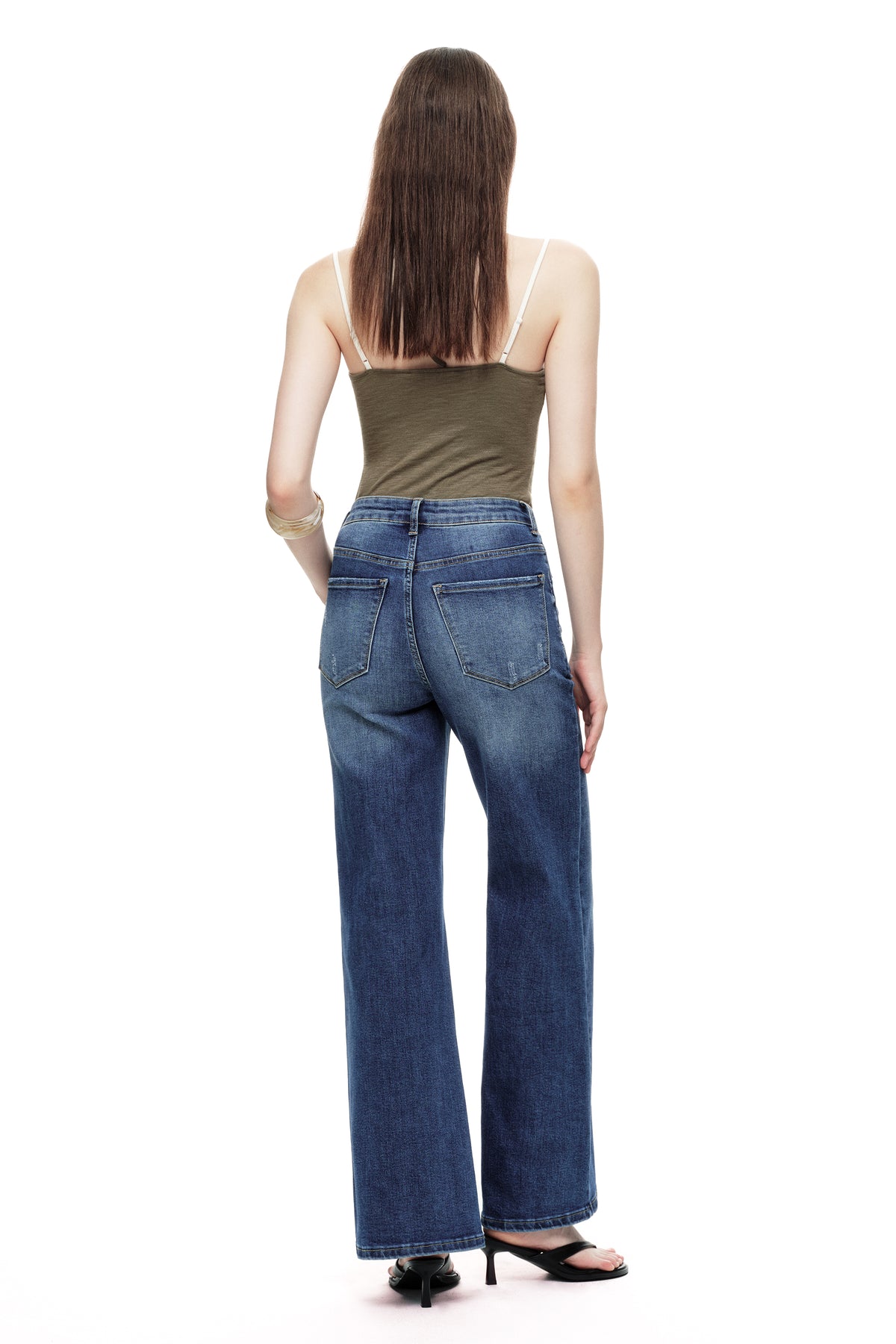 Distinctive Front Seam High Rise Wide Leg Jeans OSW8023EC
