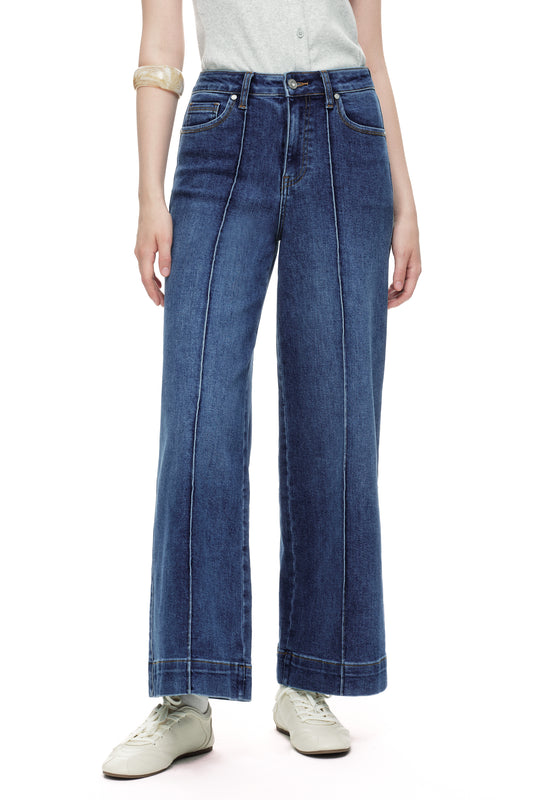 High Rise Wide Leg Denim Jeans with  Front Seams OSW8025EC