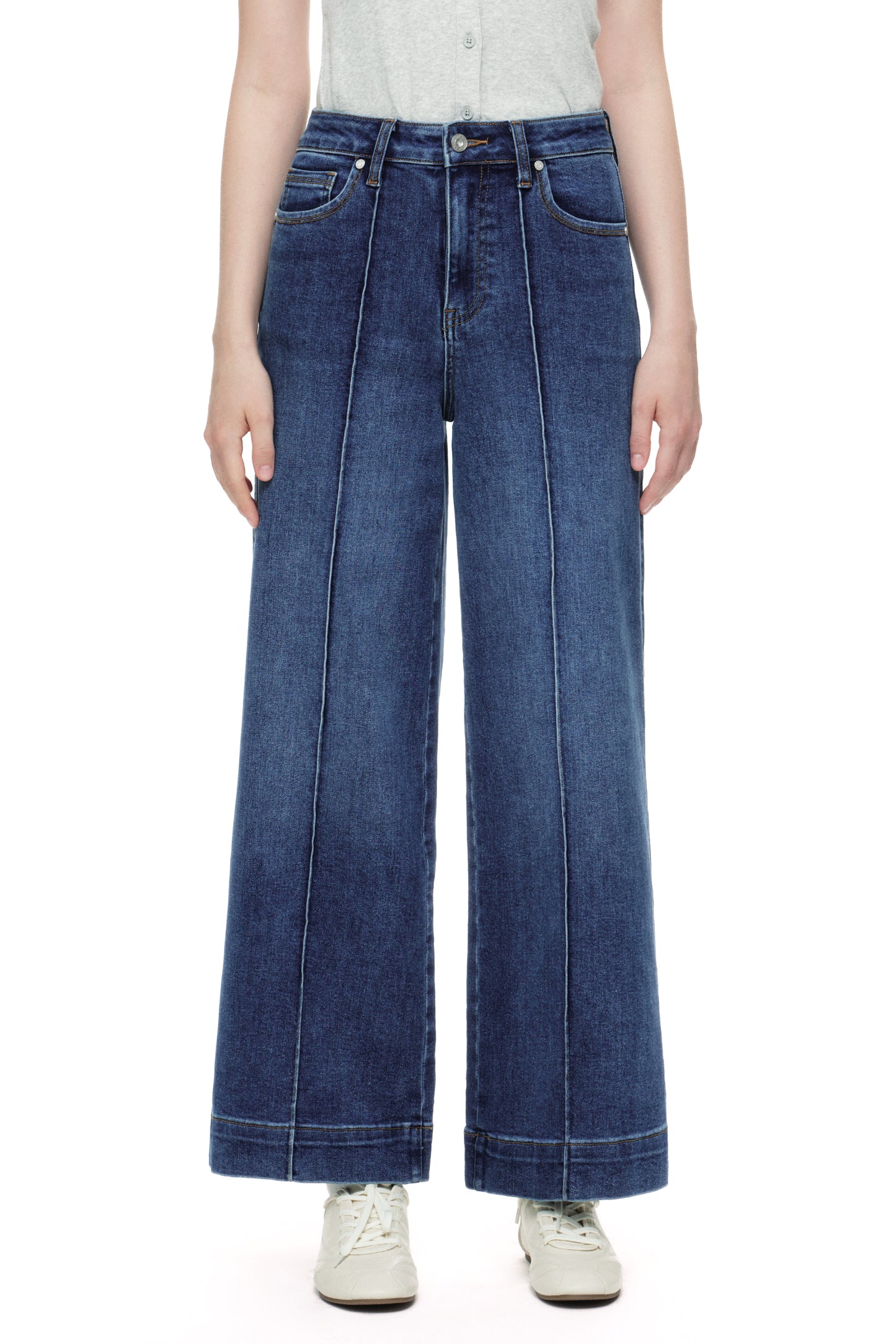High Rise Wide Leg Denim Jeans with  Front Seams OSW8025EC