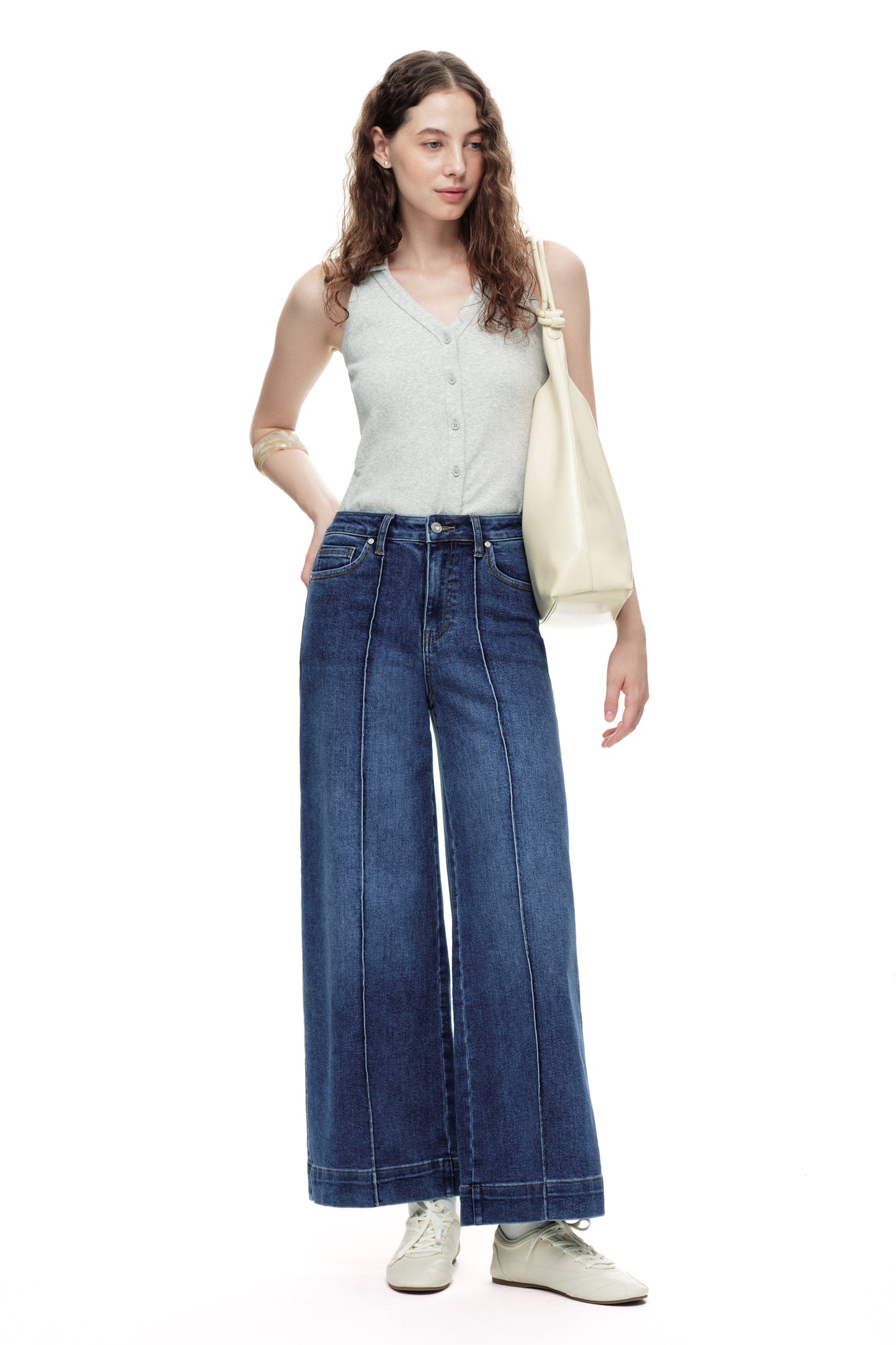 High Rise Wide Leg Denim Jeans with  Front Seams OSW8025EC