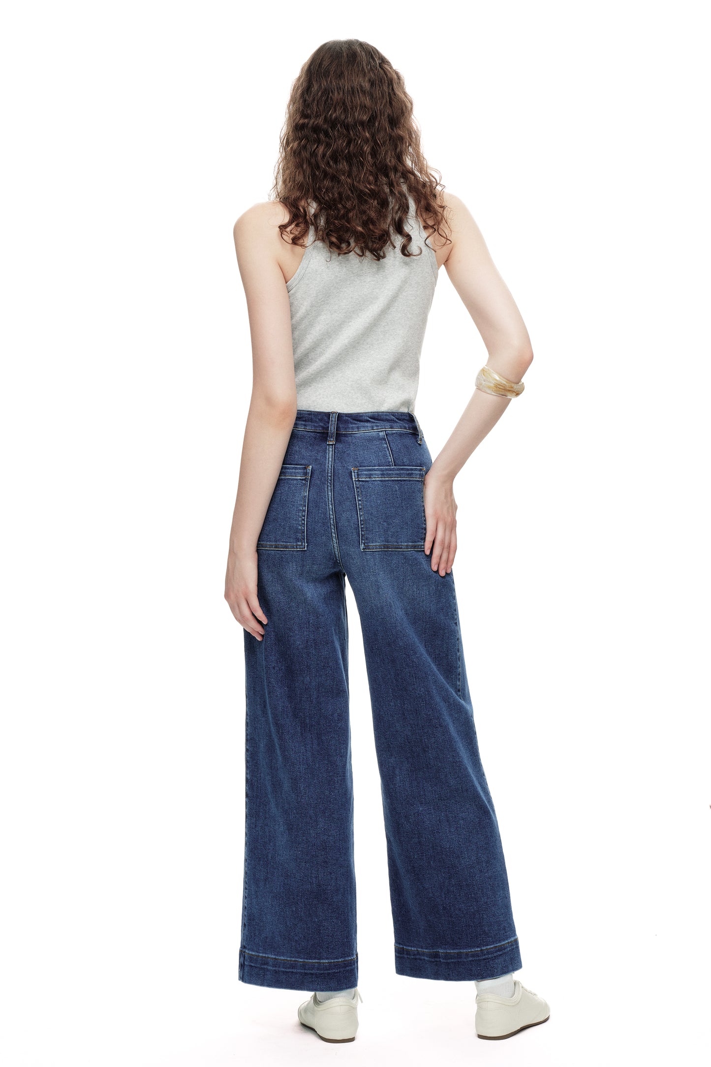 High Rise Wide Leg Denim Jeans with  Front Seams OSW8025EC