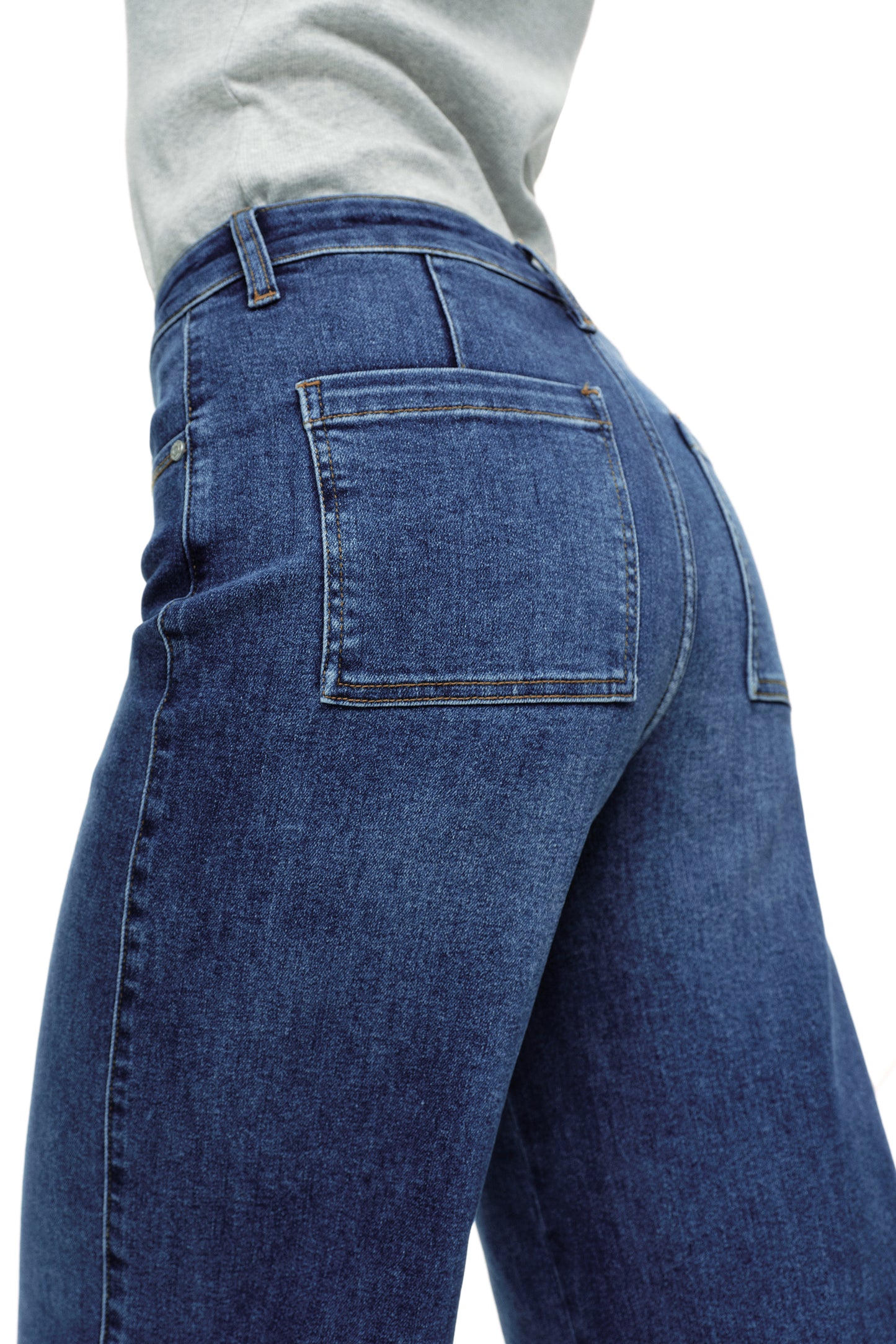 High Rise Wide Leg Denim Jeans with  Front Seams OSW8025EC