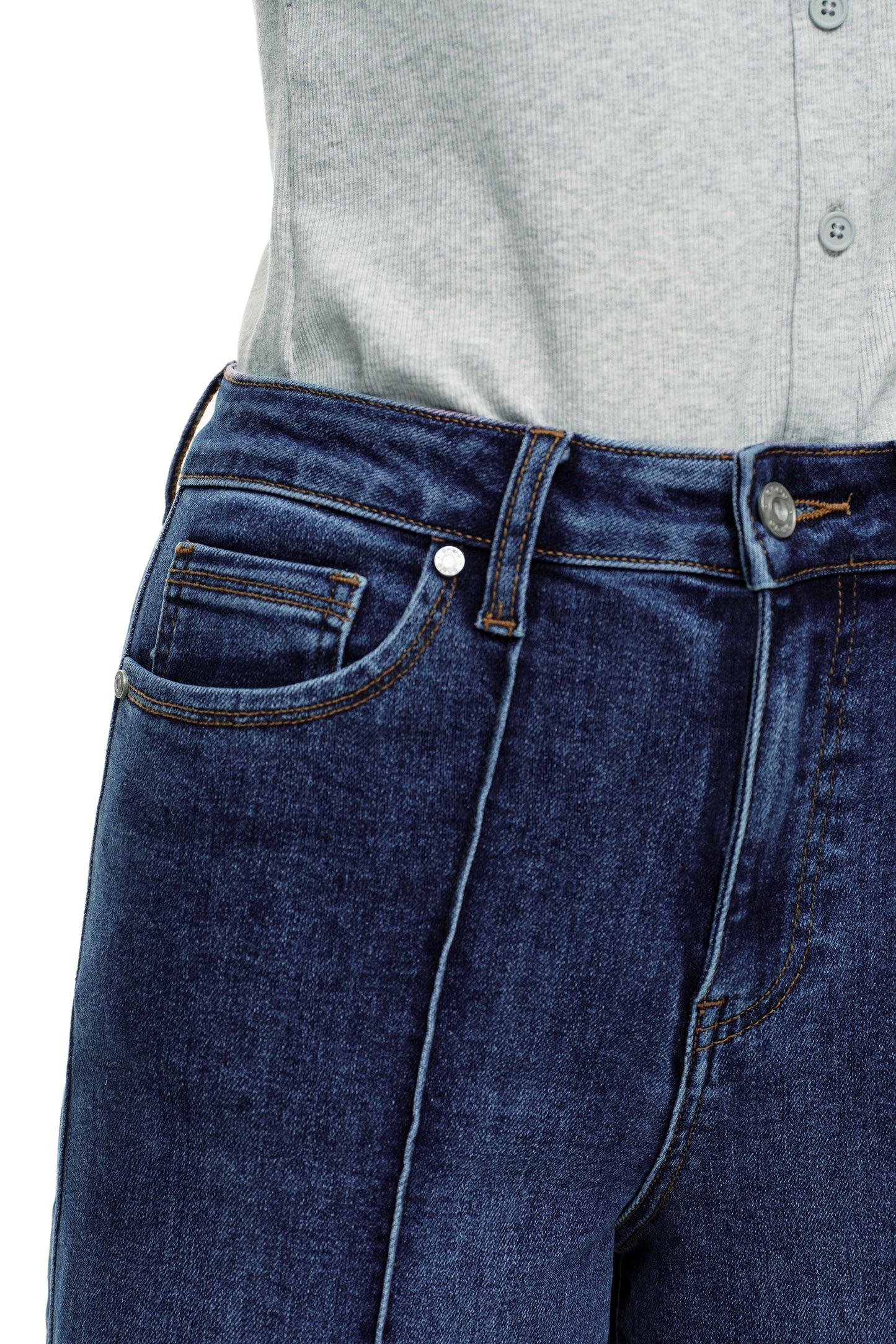 High Rise Wide Leg Denim Jeans with  Front Seams OSW8025EC