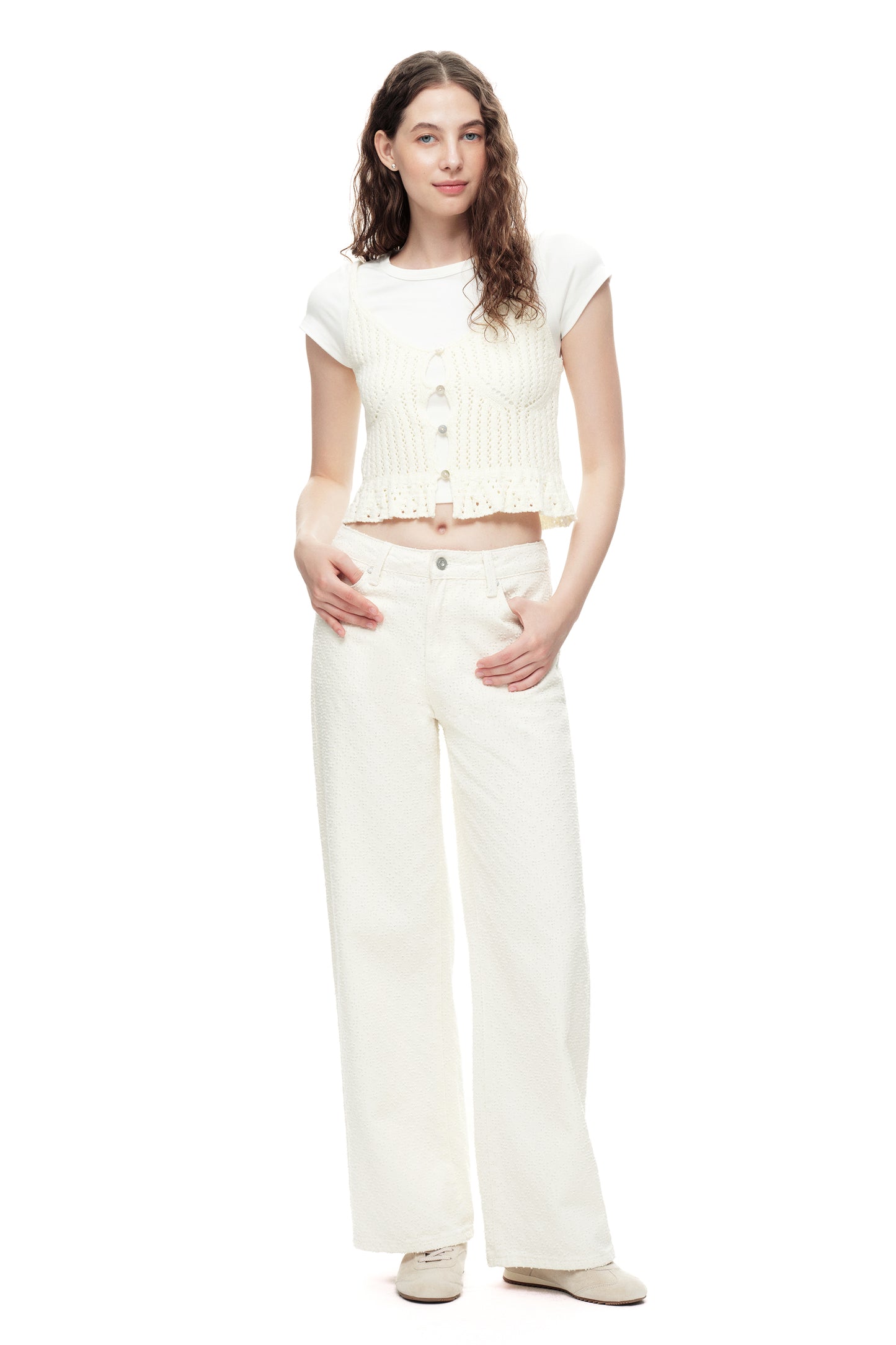 White High Waist Wide Leg Pants OSW8026