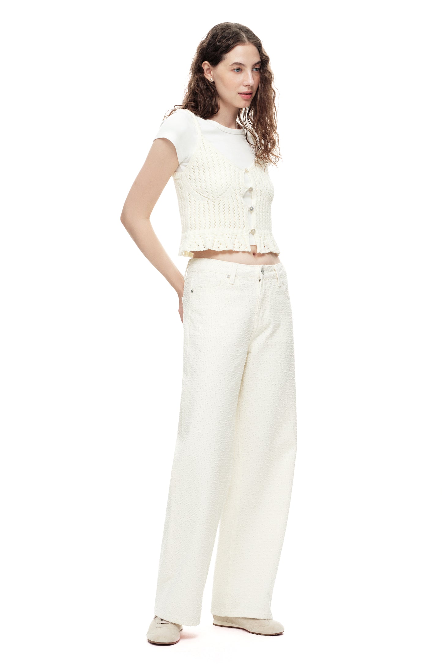 White High Waist Wide Leg Pants OSW8026