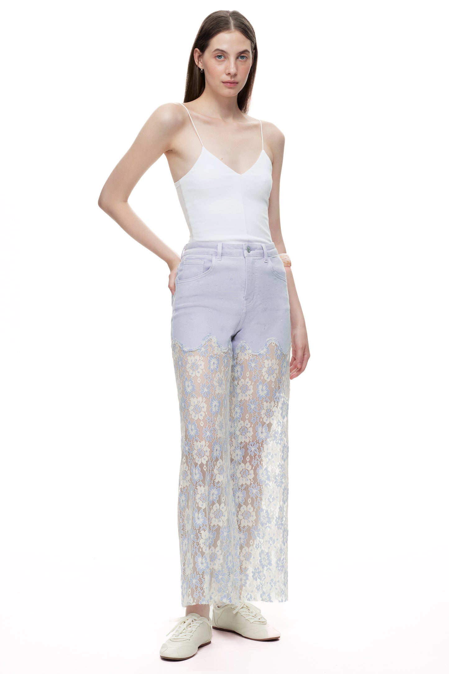 High Rise Lace Pants with Rhinestone OSW8027