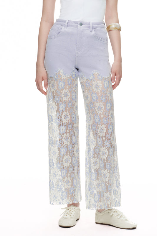 High Rise Lace Pants with Rhinestone OSW8027